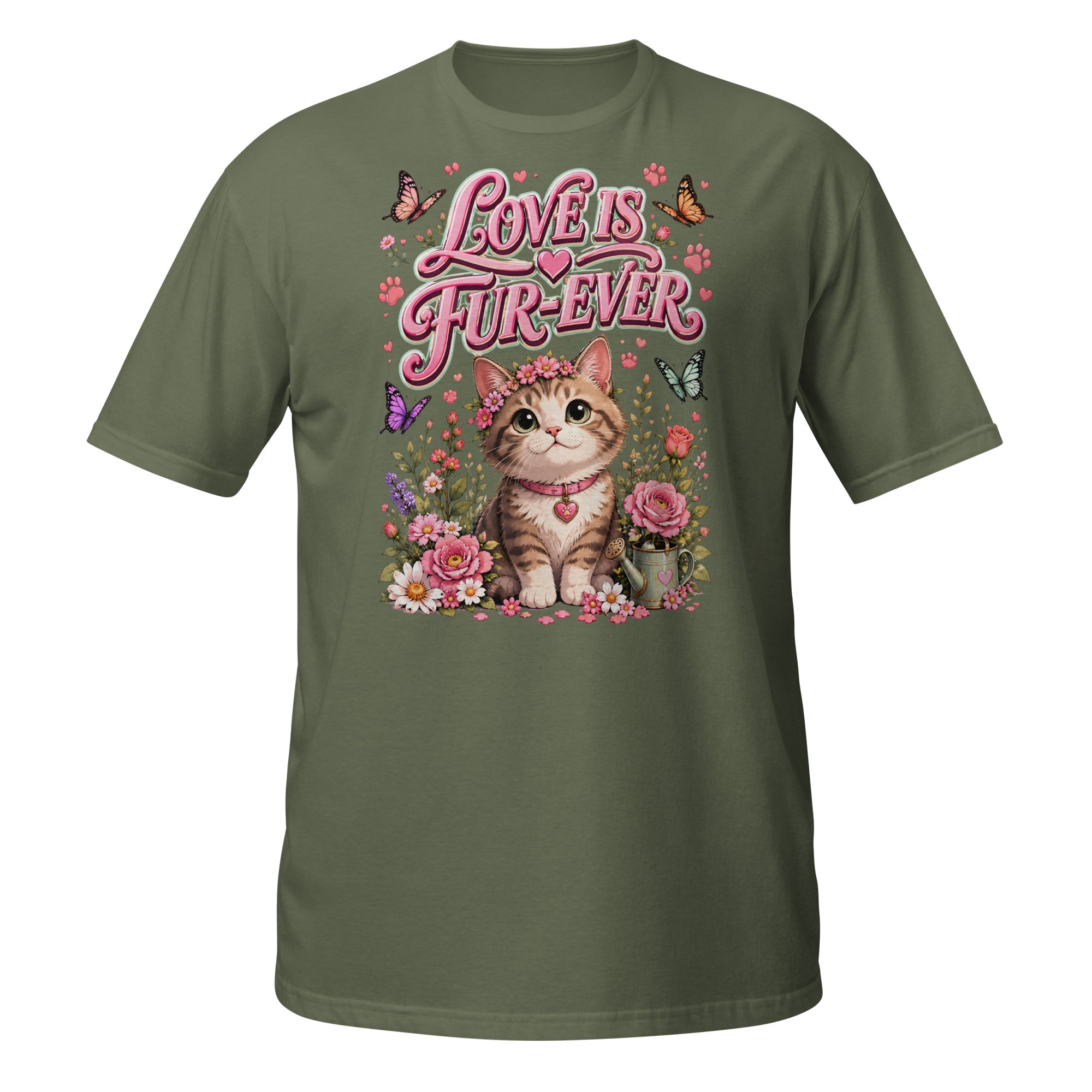 Unisex T-Shirt - Elite Love Is Fur-Ever Kitten - Premium Luxury Retro Floral Design by printfluence.net