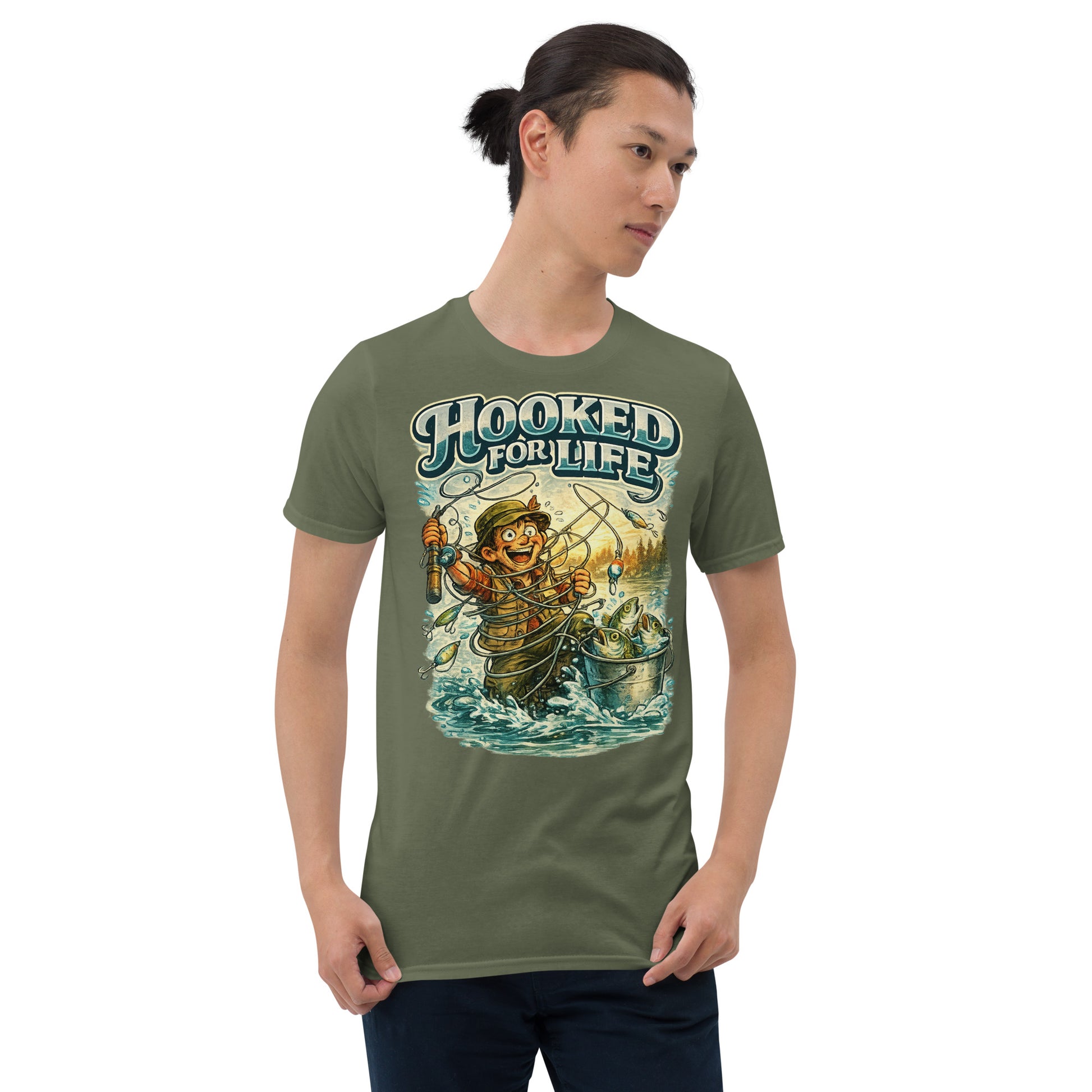 Short-Sleeve Unisex T-Shirt- Hooked For Life Vintage Fishing Tee | Fishing Lovers Gift by printfluence.net