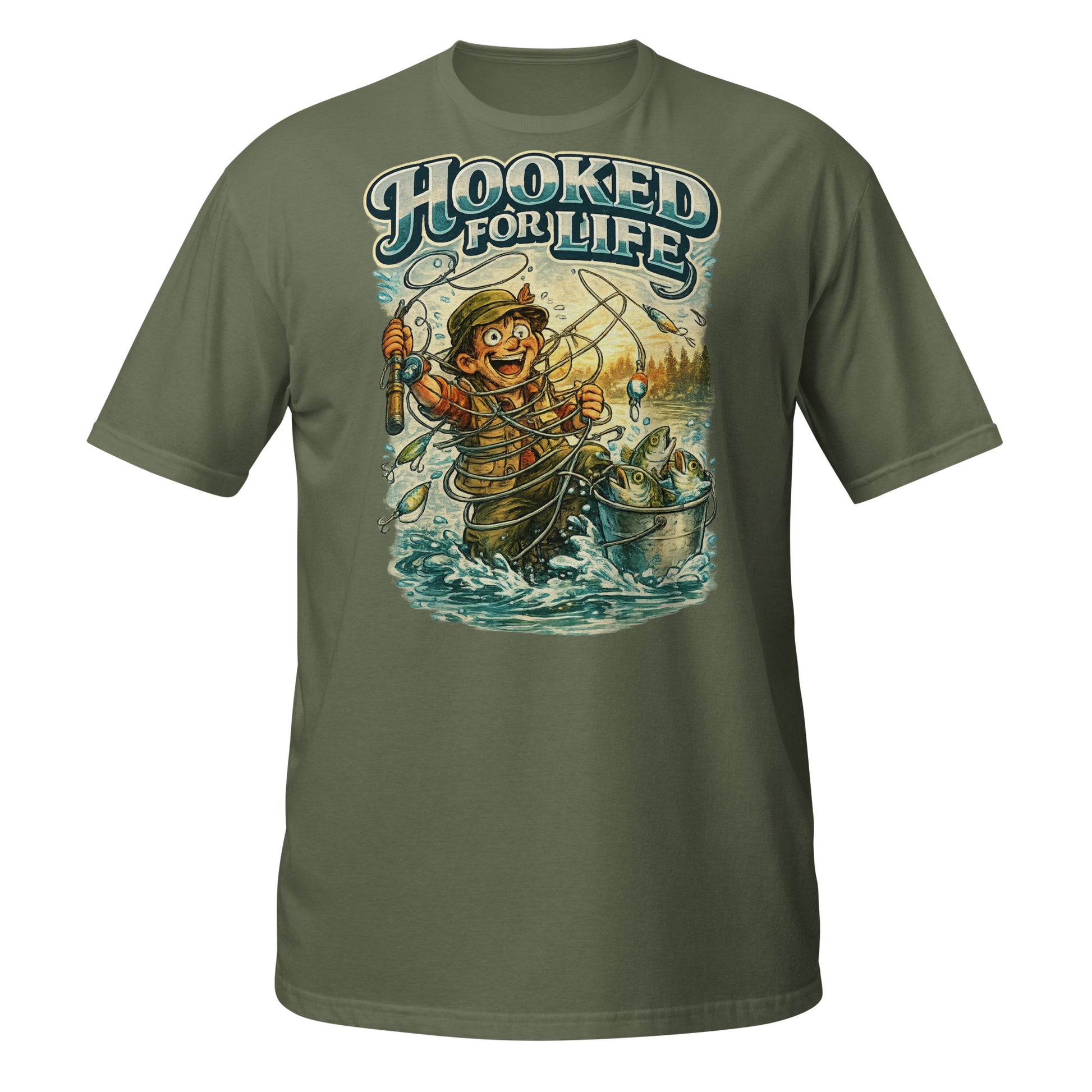 Short-Sleeve Unisex T-Shirt- Hooked For Life Vintage Fishing Tee | Fishing Lovers Gift by printfluence.net