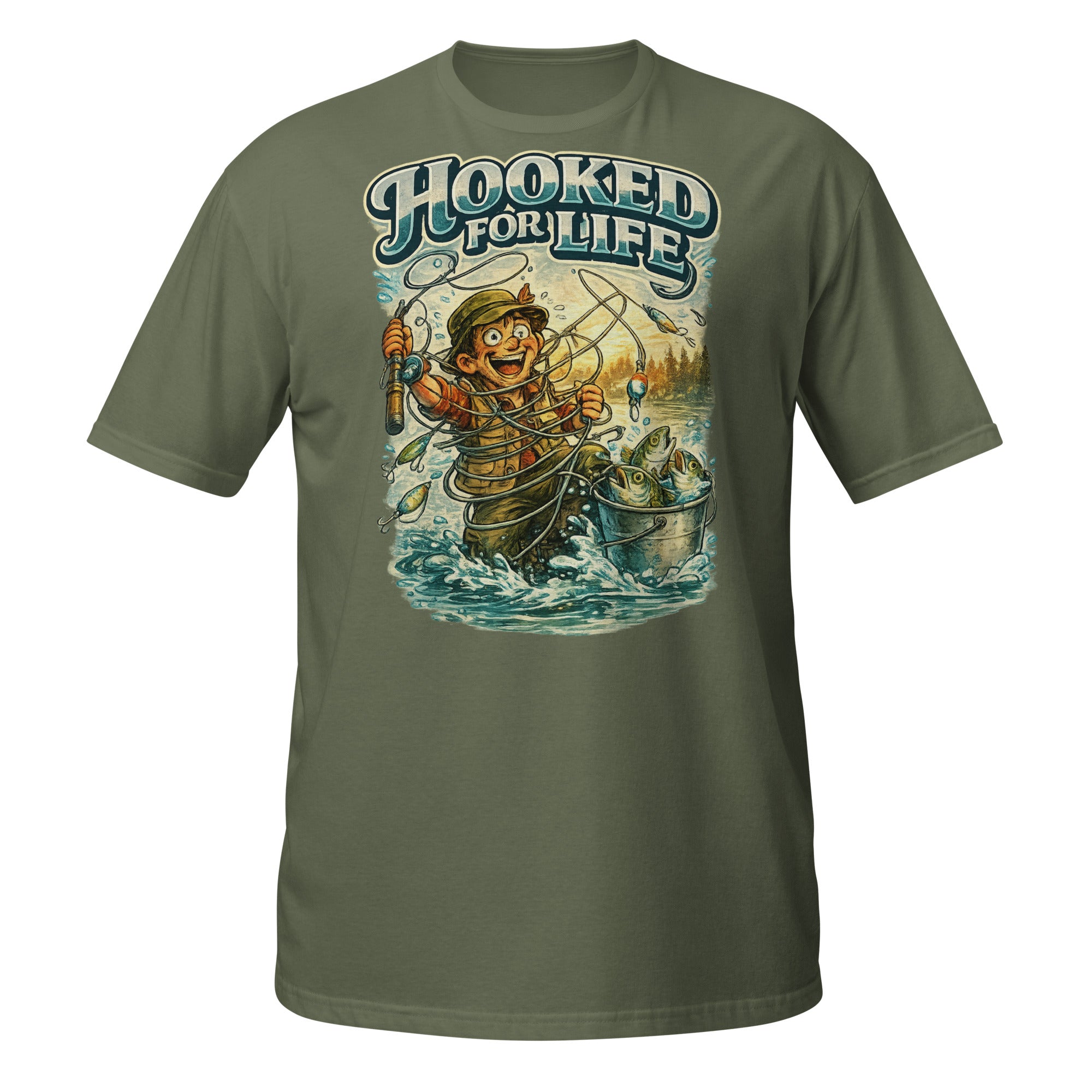 Short-Sleeve Unisex T-Shirt- Hooked For Life Vintage Fishing Tee | Fishing Lovers Gift by printfluence.net