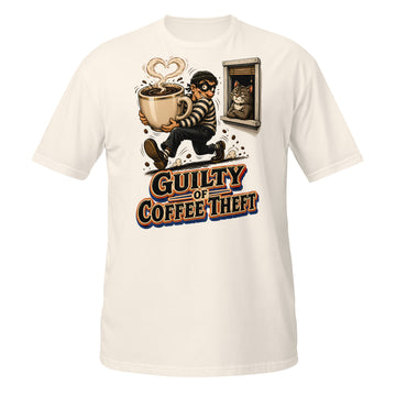 Coffee Lovers Short-Sleeve Unisex T-Shirt Guilty of Coffee Theft – Funny Cat & Thief Graphic Tee by printfluence.net