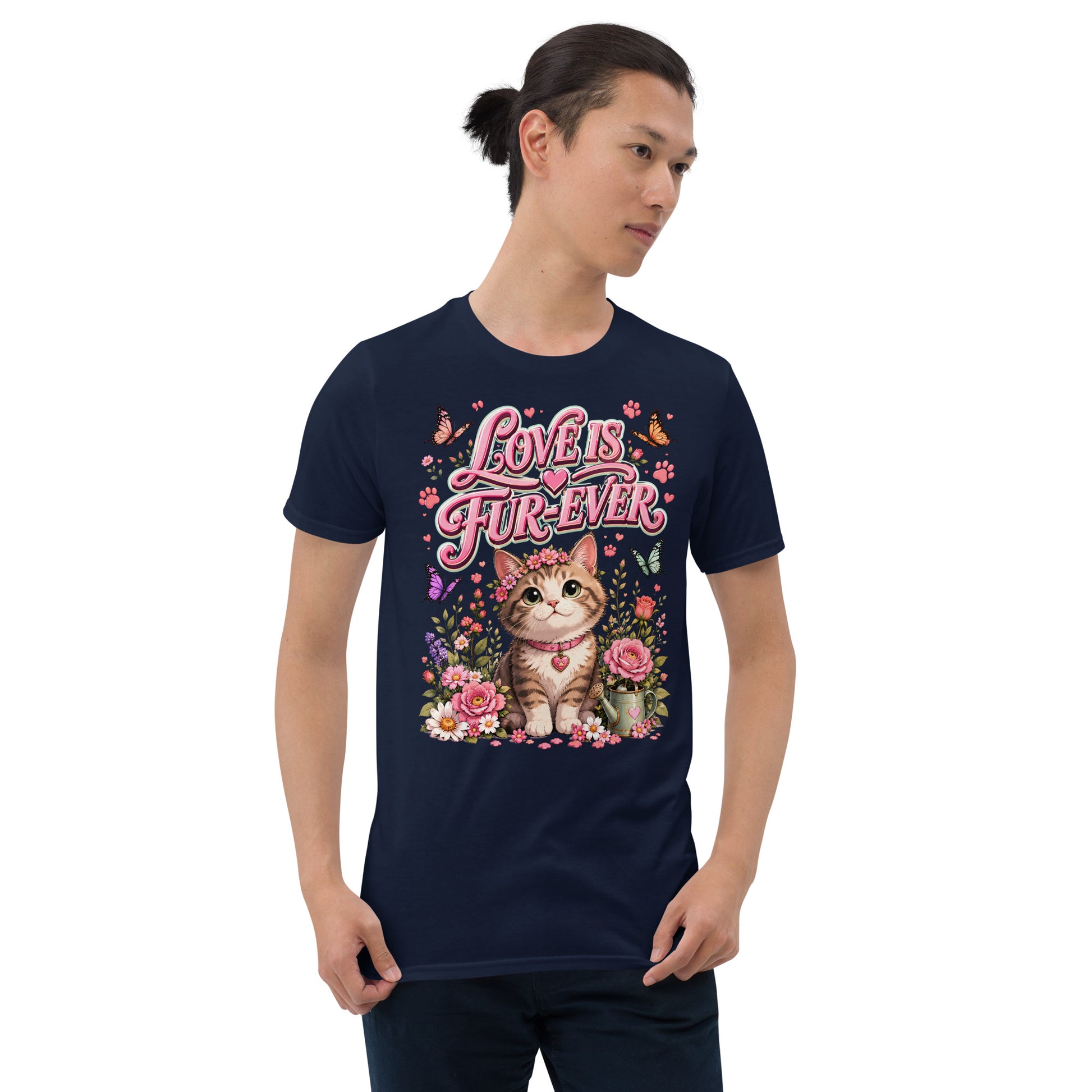 Unisex T-Shirt - Elite Love Is Fur-Ever Kitten - Premium Luxury Retro Floral Design by printfluence.net