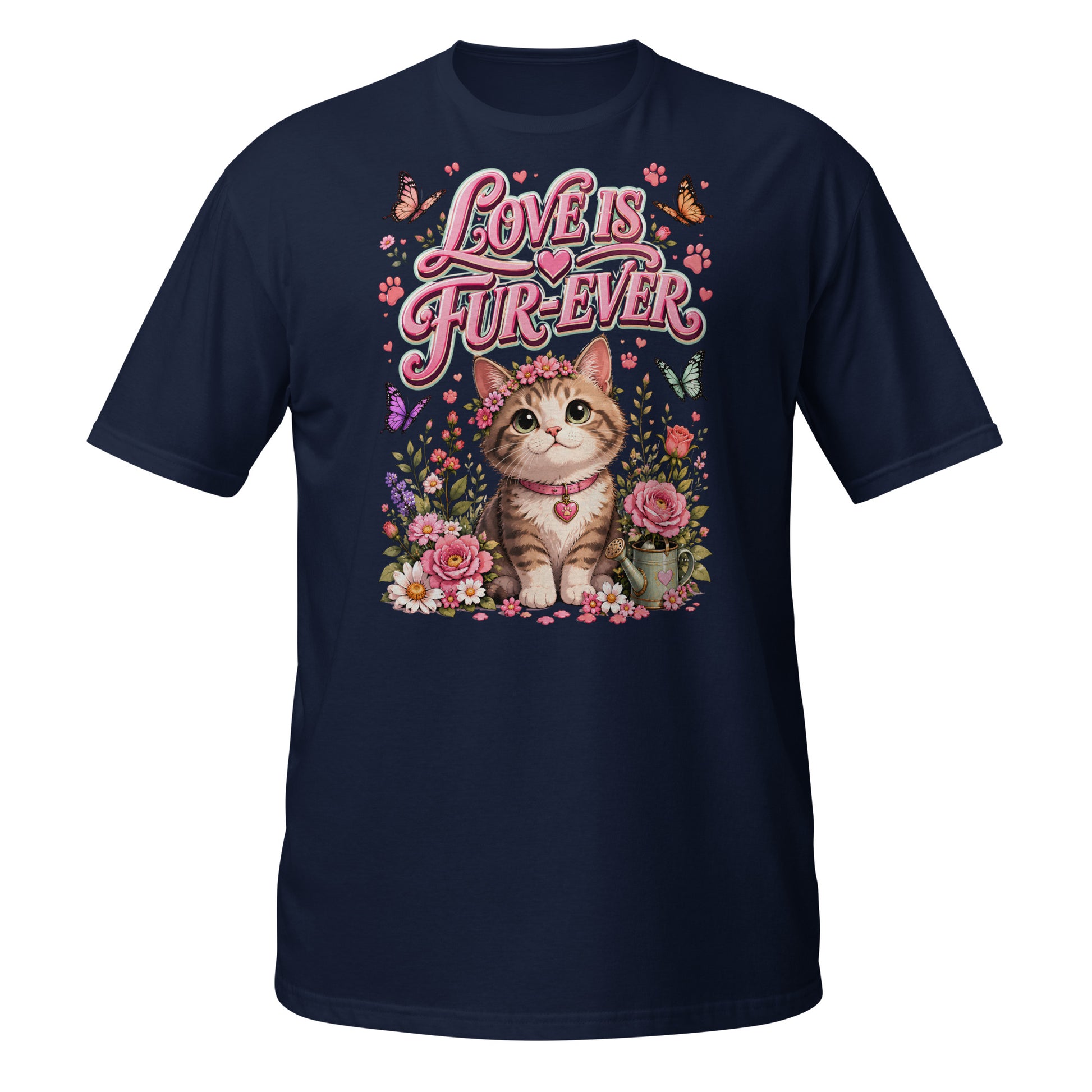Unisex T-Shirt - Elite Love Is Fur-Ever Kitten - Premium Luxury Retro Floral Design by printfluence.net