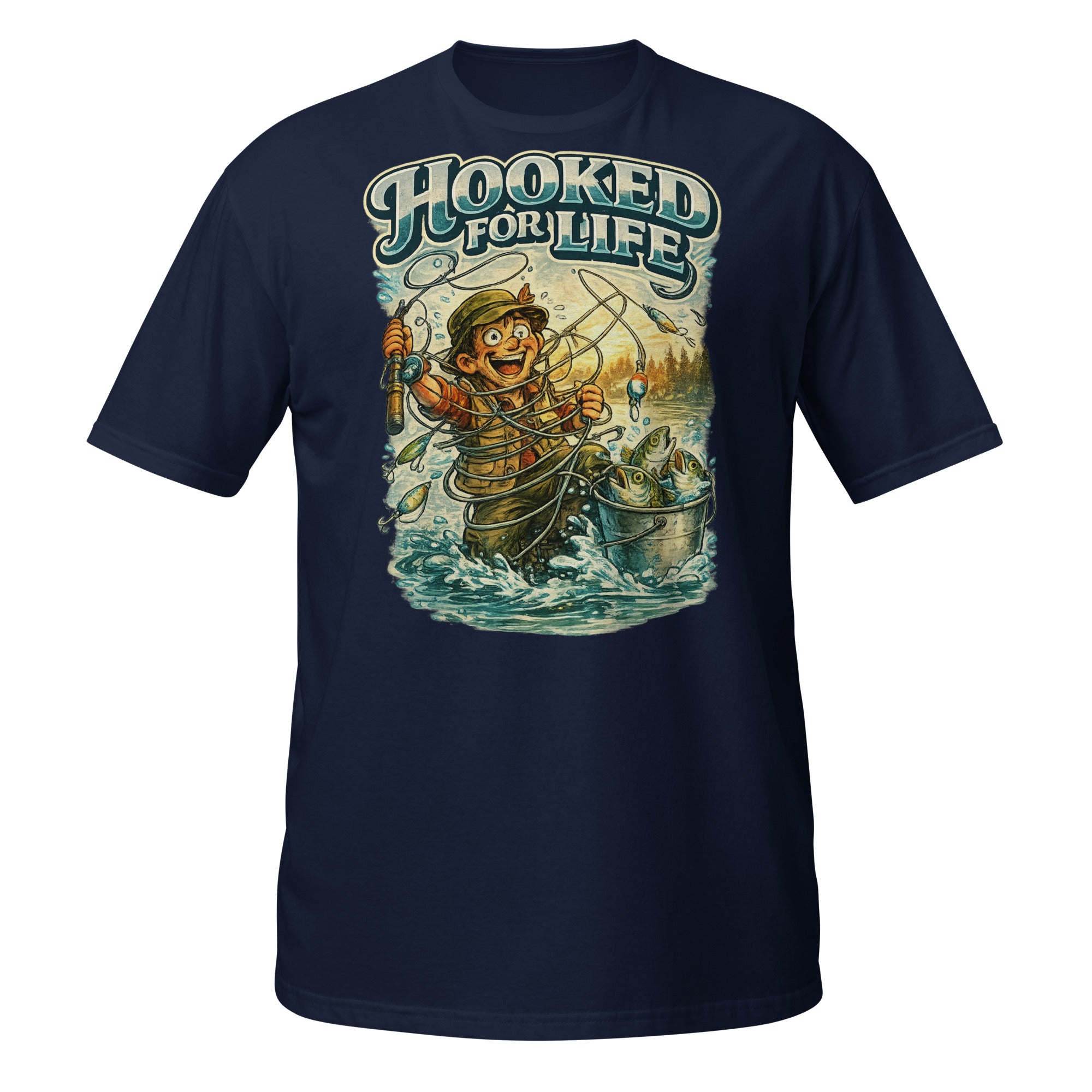 Short-Sleeve Unisex T-Shirt- Hooked For Life Vintage Fishing Tee | Fishing Lovers Gift by printfluence.net