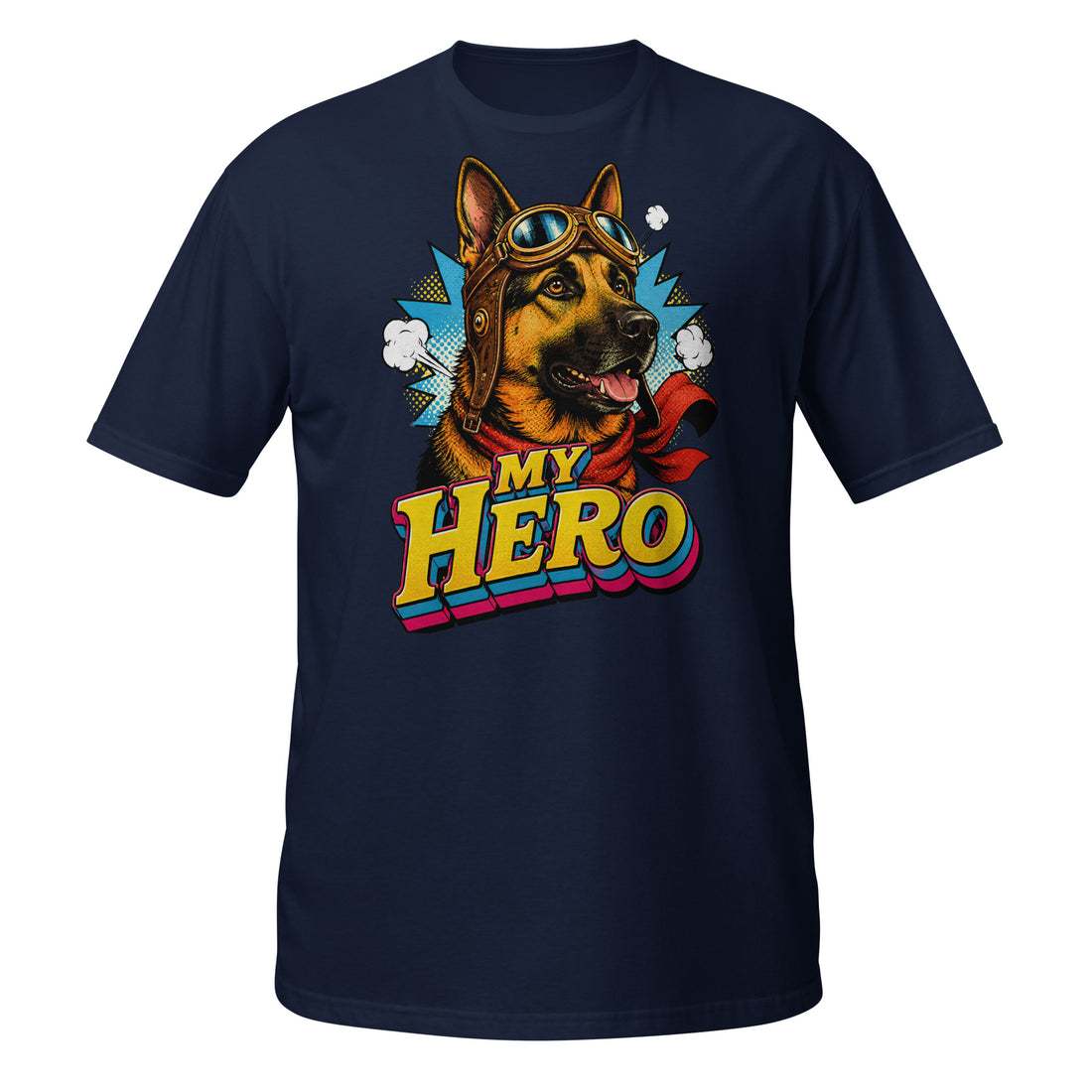 German Shepherd Lovers Unisex Short-Sleeve T-Shirt | "My Hero" Vintage Pop-Art Graphic Apparel by printfluence.net