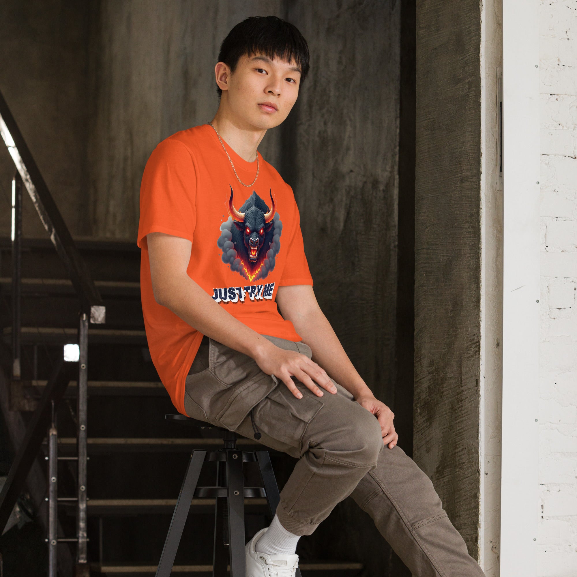 Short-Sleeve Unisex T-Shirt - Just Try Me Bull Short-Sleeve Tee – Fearless Power for Elite Warriors by printfluence.net