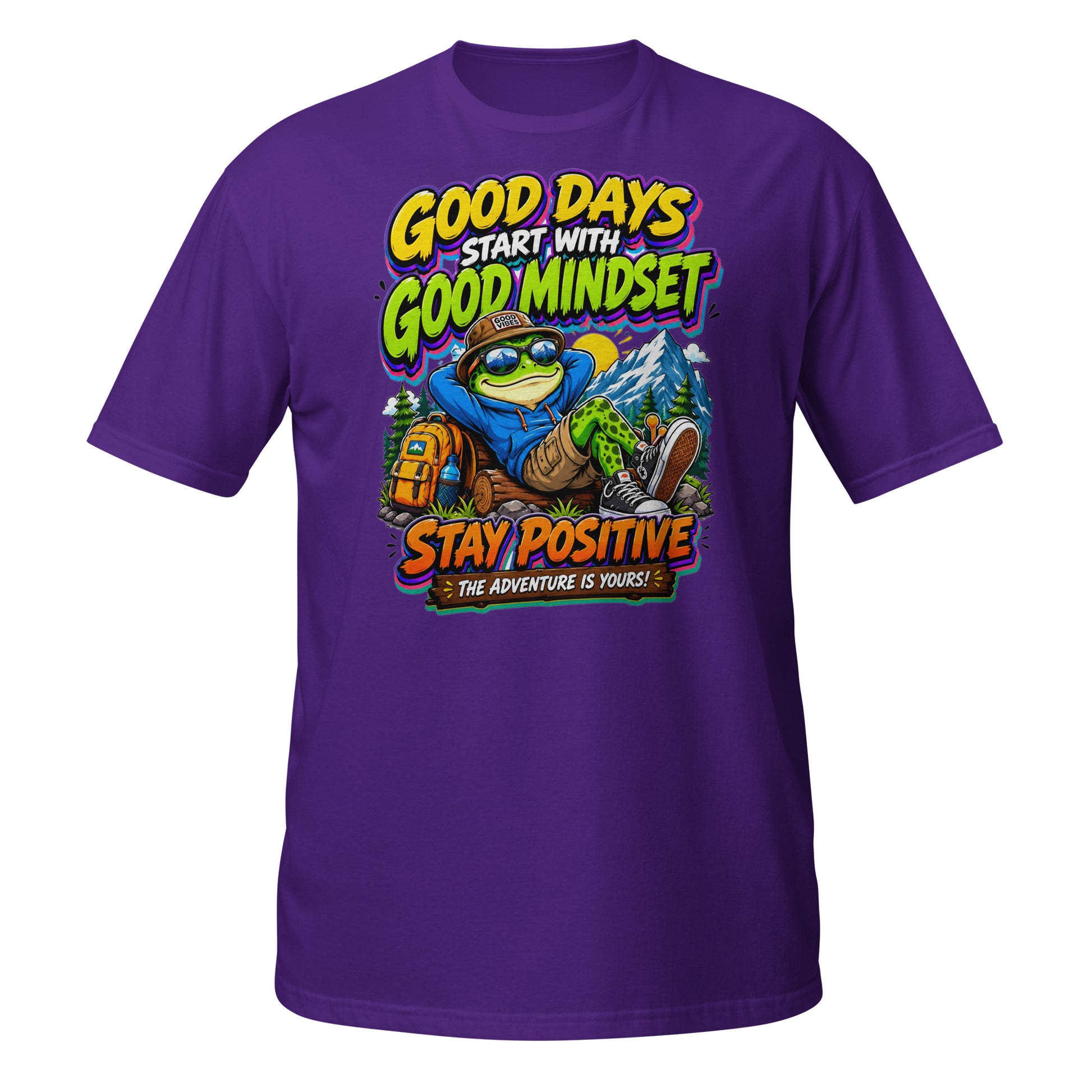 Short-Sleeve Unisex T-Shirt - Elite Adventurer Frog Good Mindset - Premium Cosmic Mountain Positive Design by printfluence.net