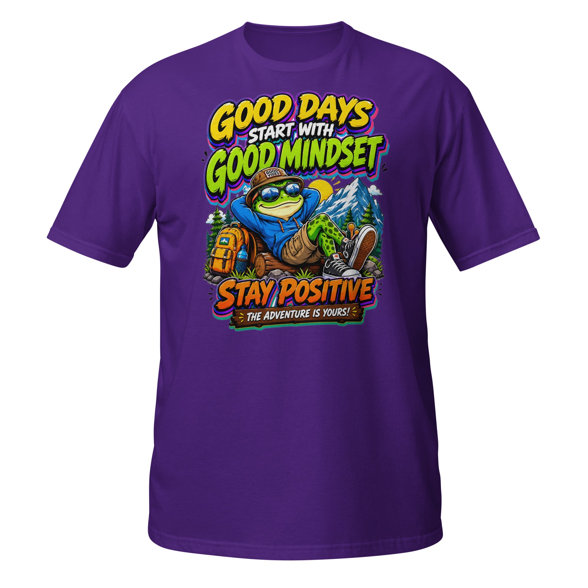Short-Sleeve Unisex T-Shirt - Elite Adventurer Frog Good Mindset - Premium Cosmic Mountain Positive Design by printfluence.net