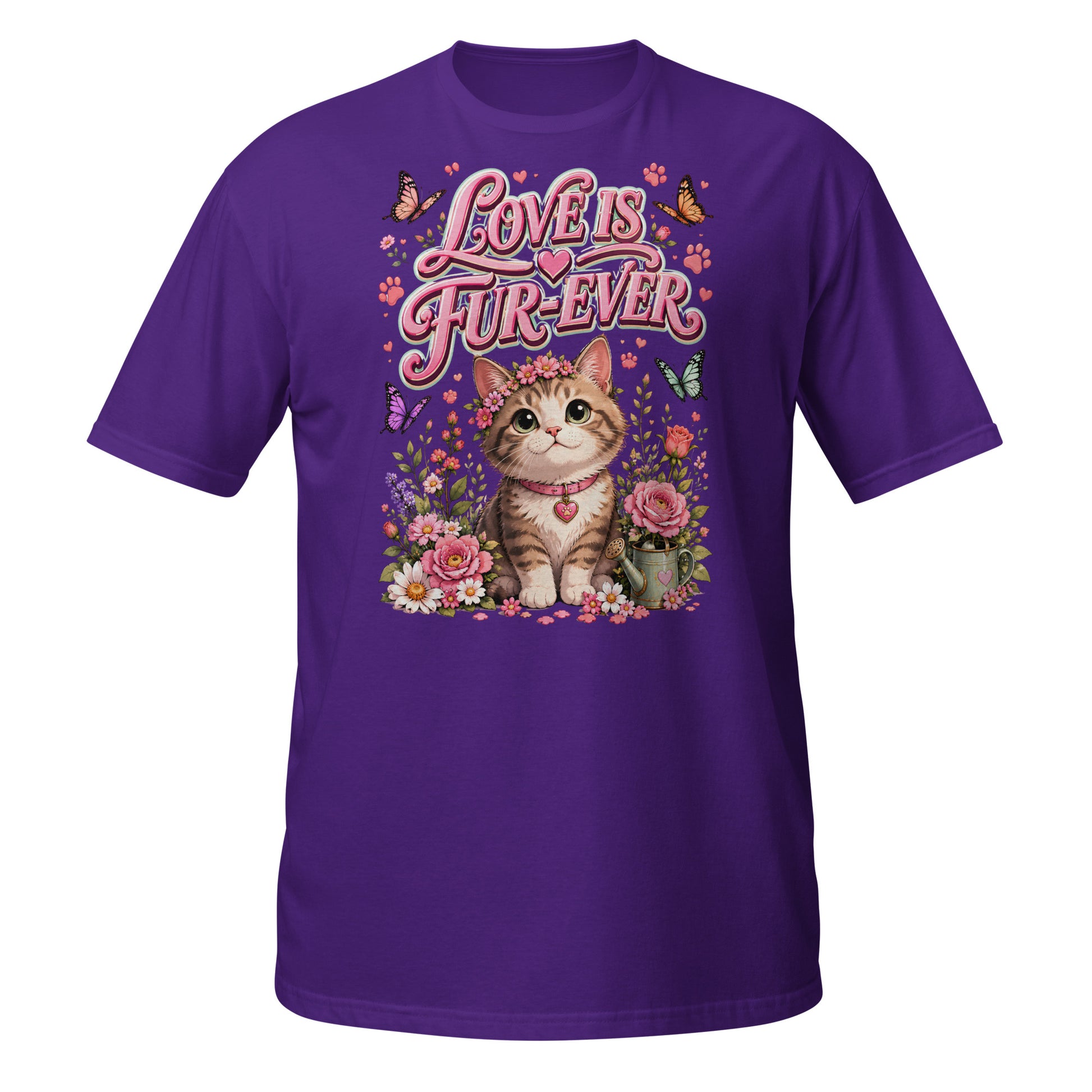 Unisex T-Shirt - Elite Love Is Fur-Ever Kitten - Premium Luxury Retro Floral Design by printfluence.net