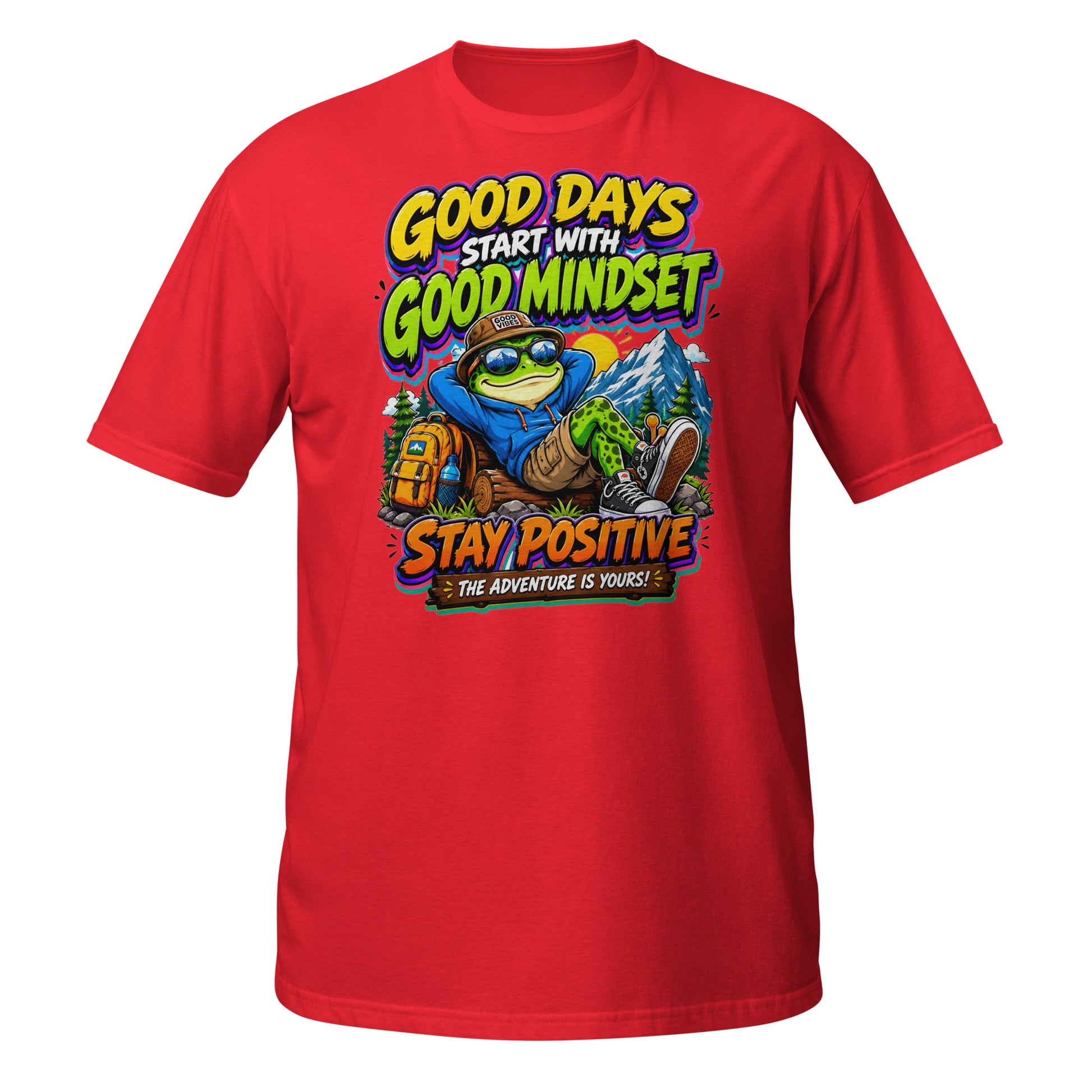 Short-Sleeve Unisex T-Shirt - Elite Adventurer Frog Good Mindset - Premium Cosmic Mountain Positive Design by printfluence.net