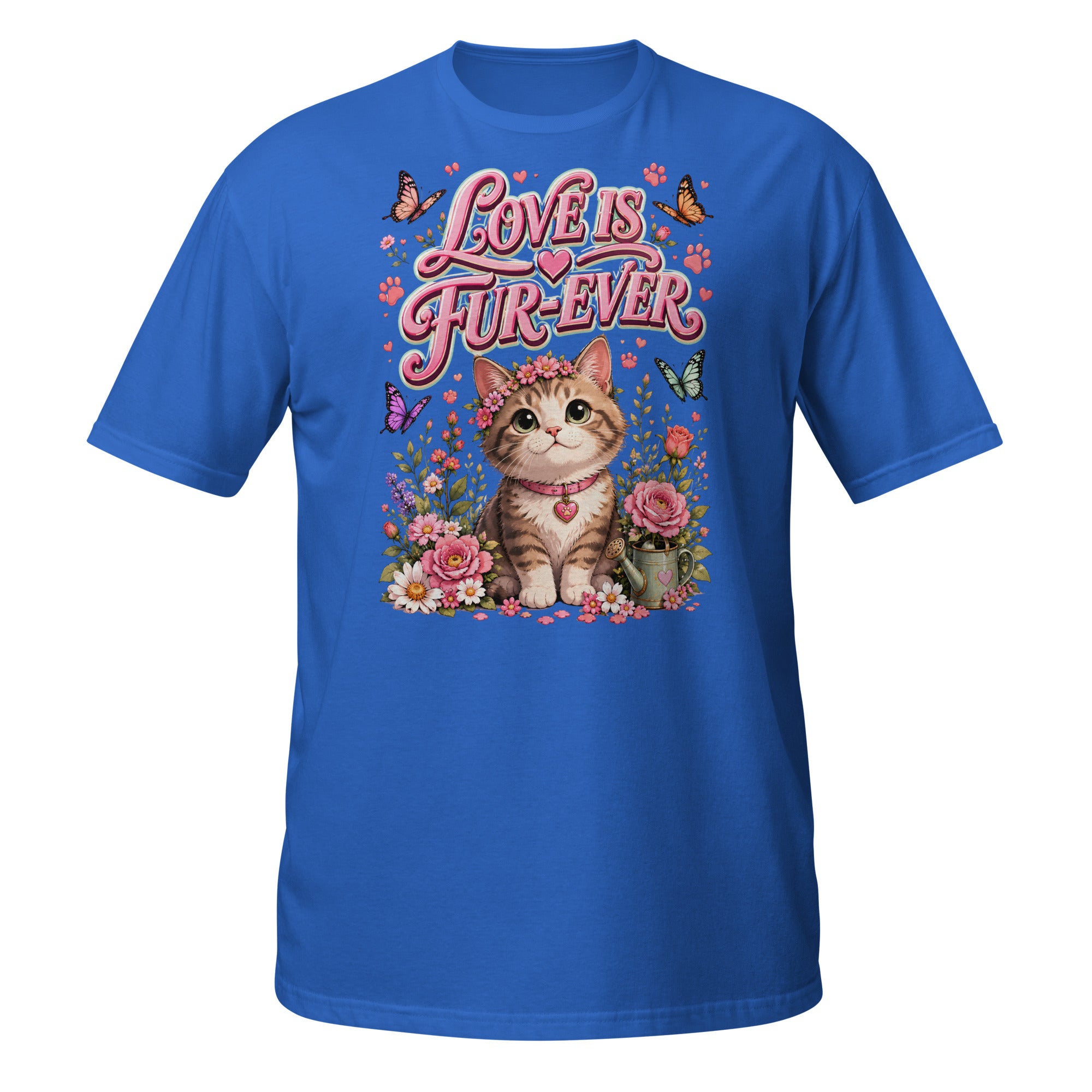 Unisex T-Shirt - Elite Love Is Fur-Ever Kitten - Premium Luxury Retro Floral Design by printfluence.net