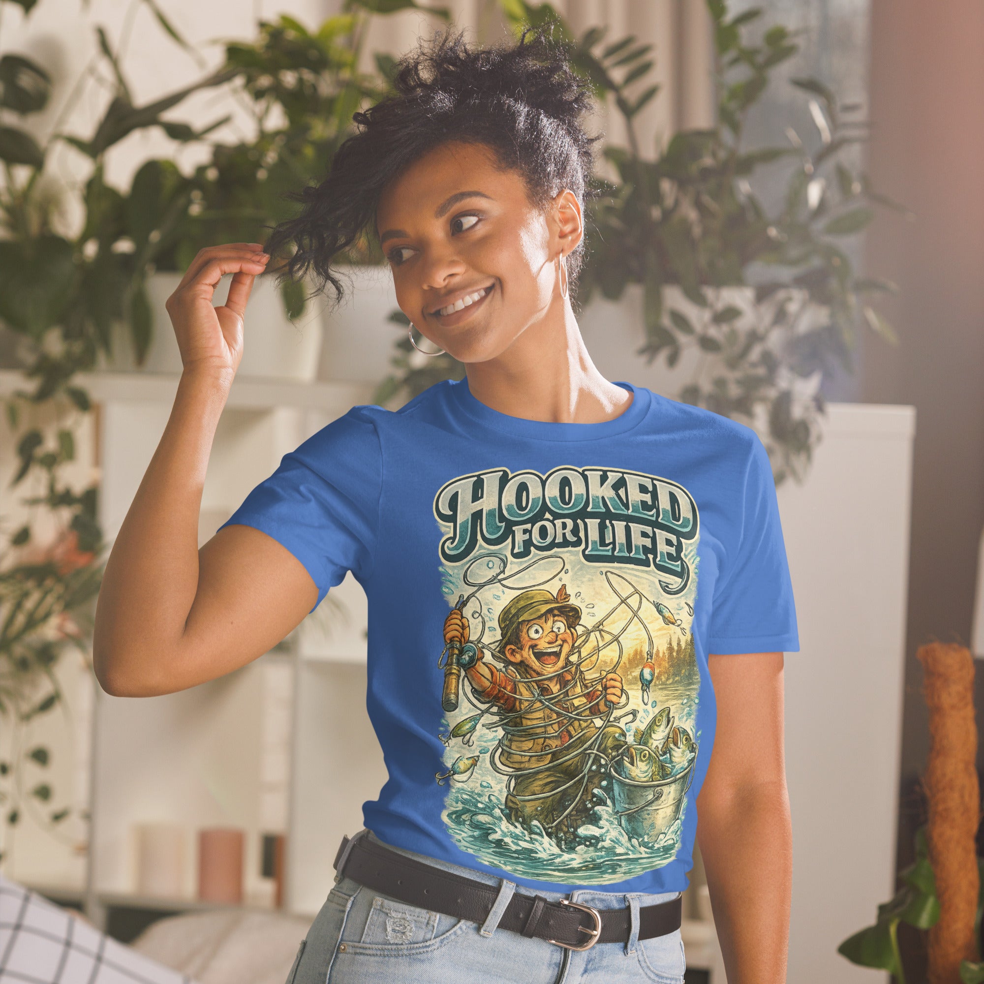 Short-Sleeve Unisex T-Shirt- Hooked For Life Vintage Fishing Tee | Fishing Lovers Gift by printfluence.net