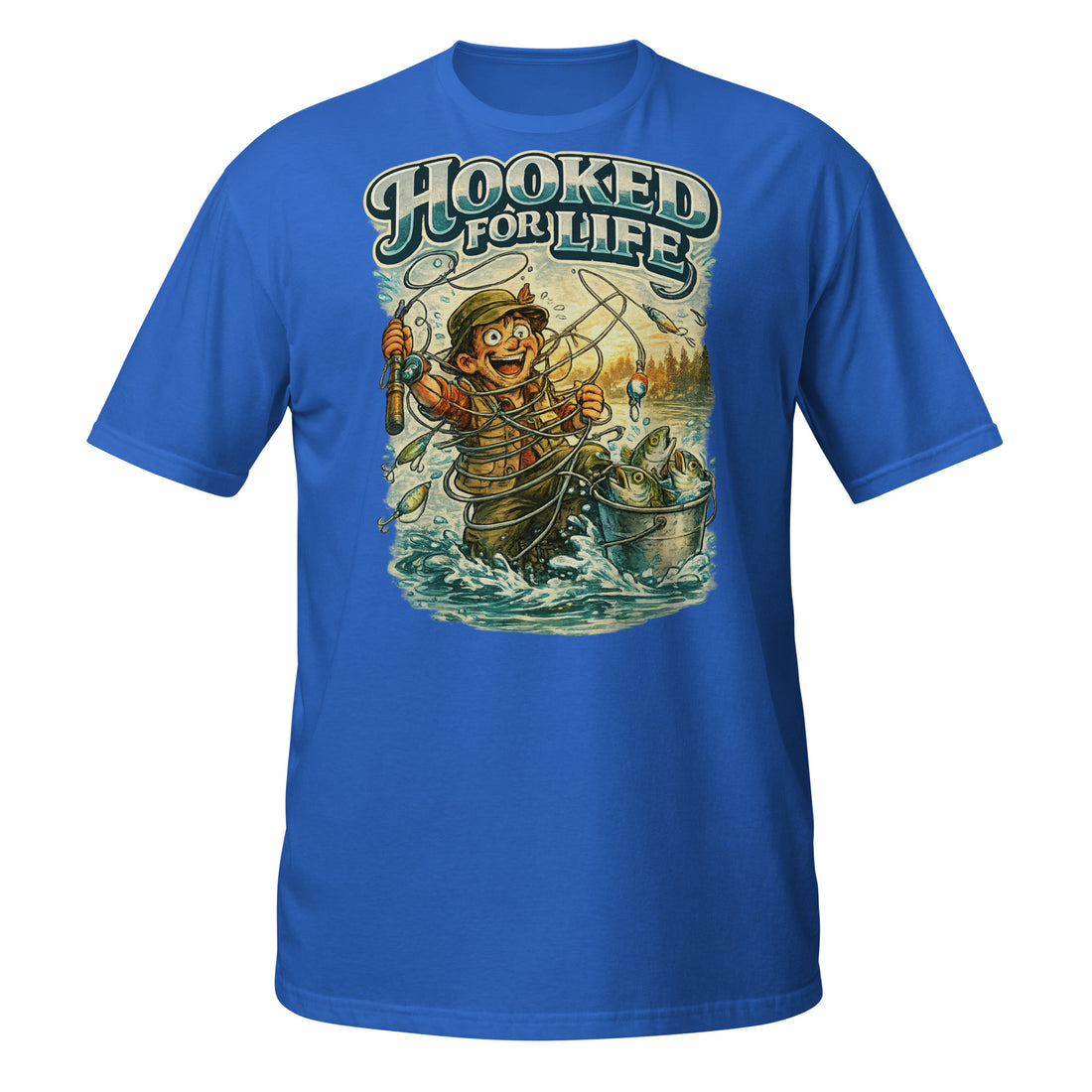 Short-Sleeve Unisex T-Shirt- Hooked For Life Vintage Fishing Tee | Fishing Lovers Gift by printfluence.net