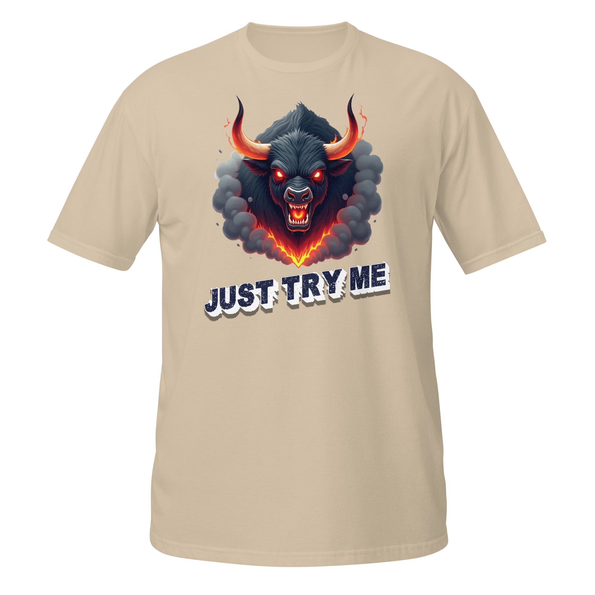 Short-Sleeve Unisex T-Shirt - Just Try Me Bull Short-Sleeve Tee – Fearless Power for Elite Warriors by printfluence.net