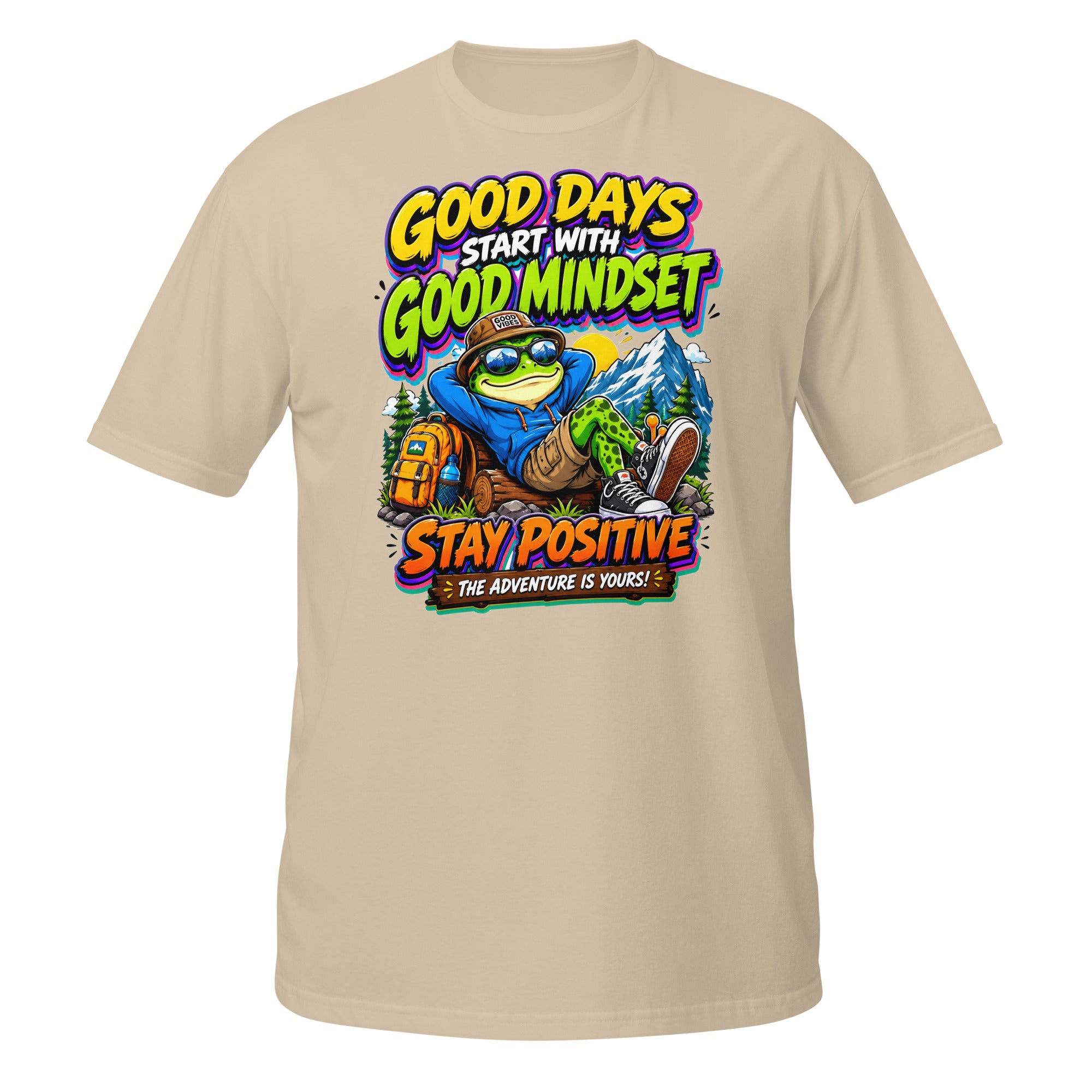 Short-Sleeve Unisex T-Shirt - Elite Adventurer Frog Good Mindset - Premium Cosmic Mountain Positive Design by printfluence.net