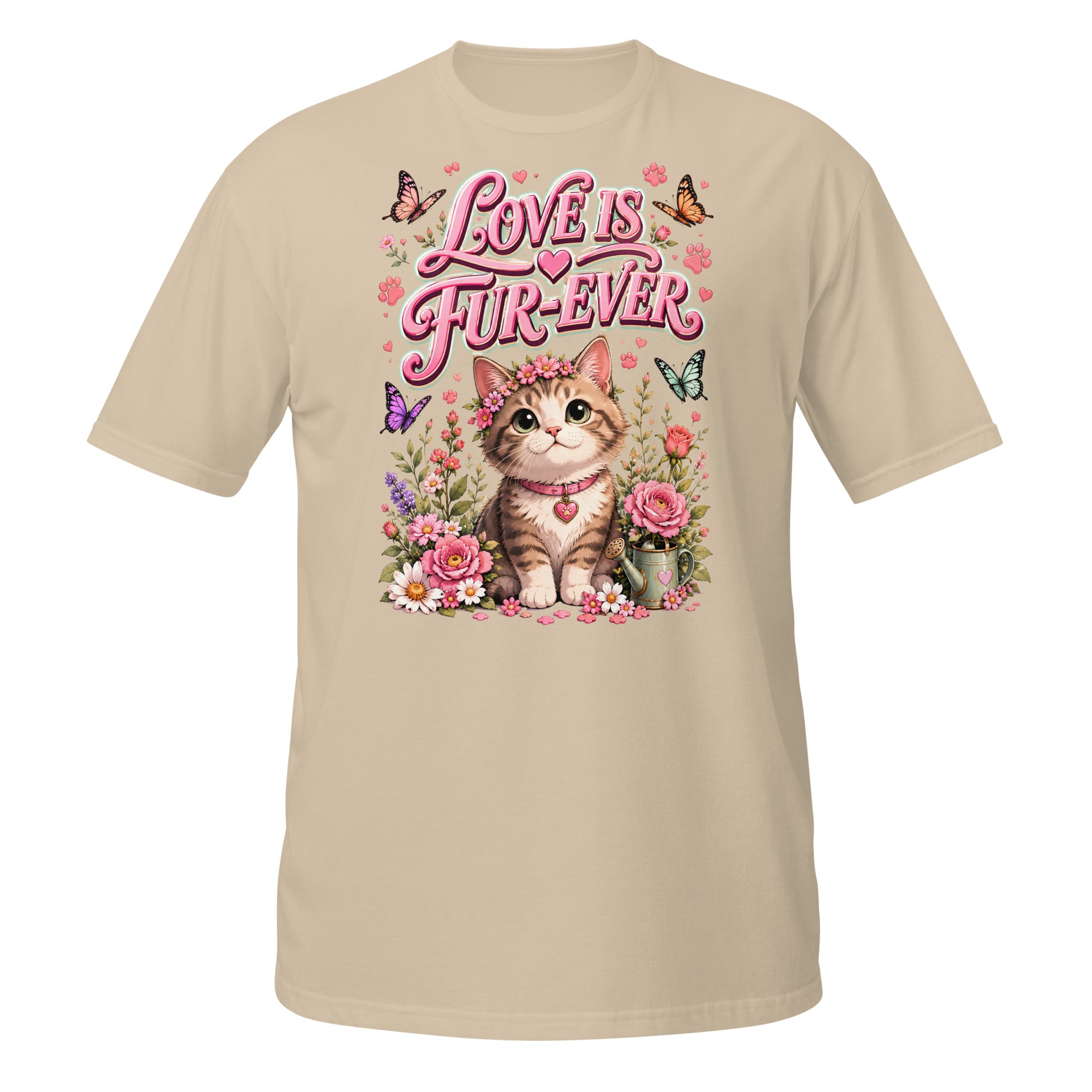 Unisex T-Shirt - Elite Love Is Fur-Ever Kitten - Premium Luxury Retro Floral Design by printfluence.net