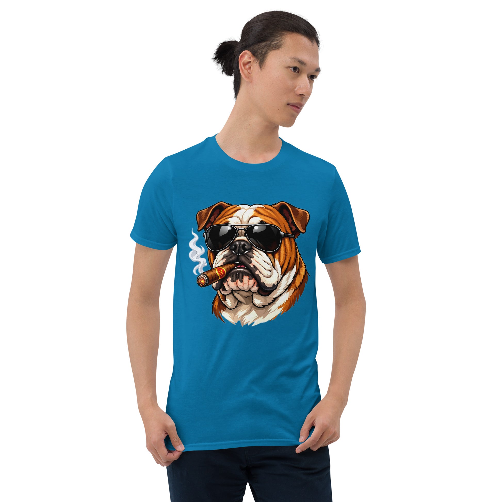 Short-Sleeve Unisex T-Shirt - Boss Bulldog Gentleman T-Shirt – Badass Dog Art & Retro Streetwear Style by printfluence.net