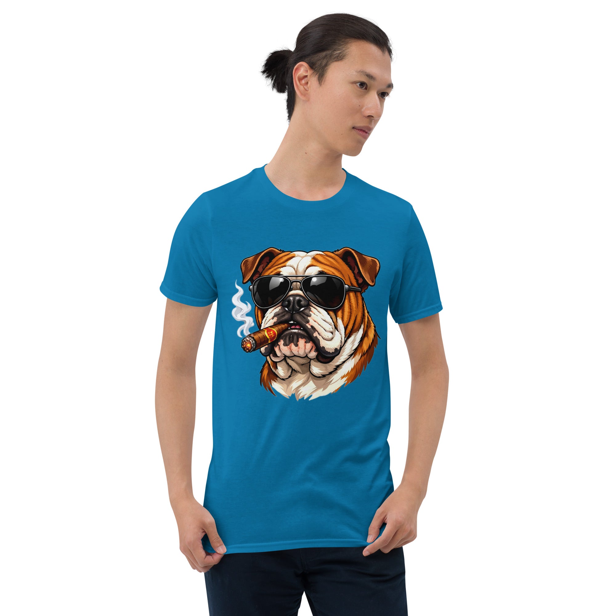 Short-Sleeve Unisex T-Shirt - Boss Bulldog Gentleman T-Shirt – Badass Dog Art & Retro Streetwear Style by printfluence.net