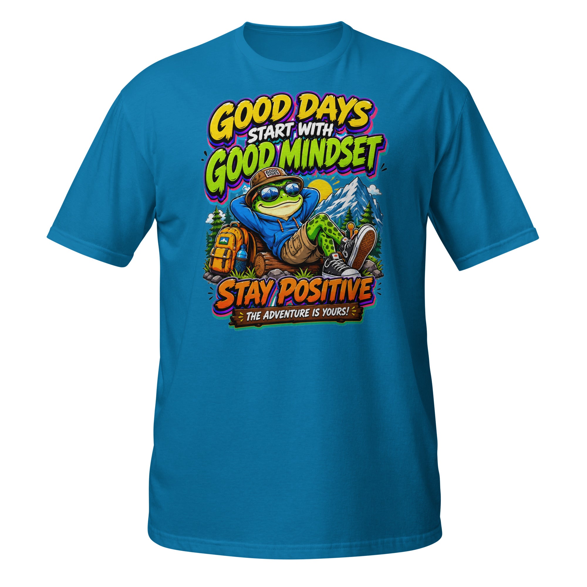 Short-Sleeve Unisex T-Shirt - Elite Adventurer Frog Good Mindset - Premium Cosmic Mountain Positive Design by printfluence.net