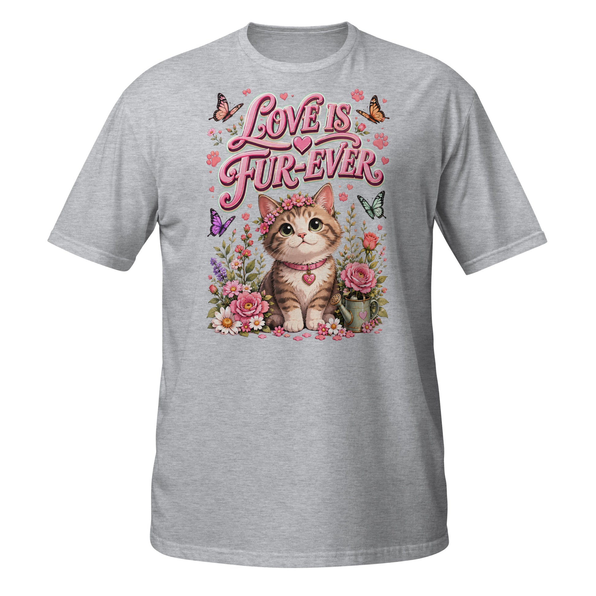 Unisex T-Shirt - Elite Love Is Fur-Ever Kitten - Premium Luxury Retro Floral Design by printfluence.net