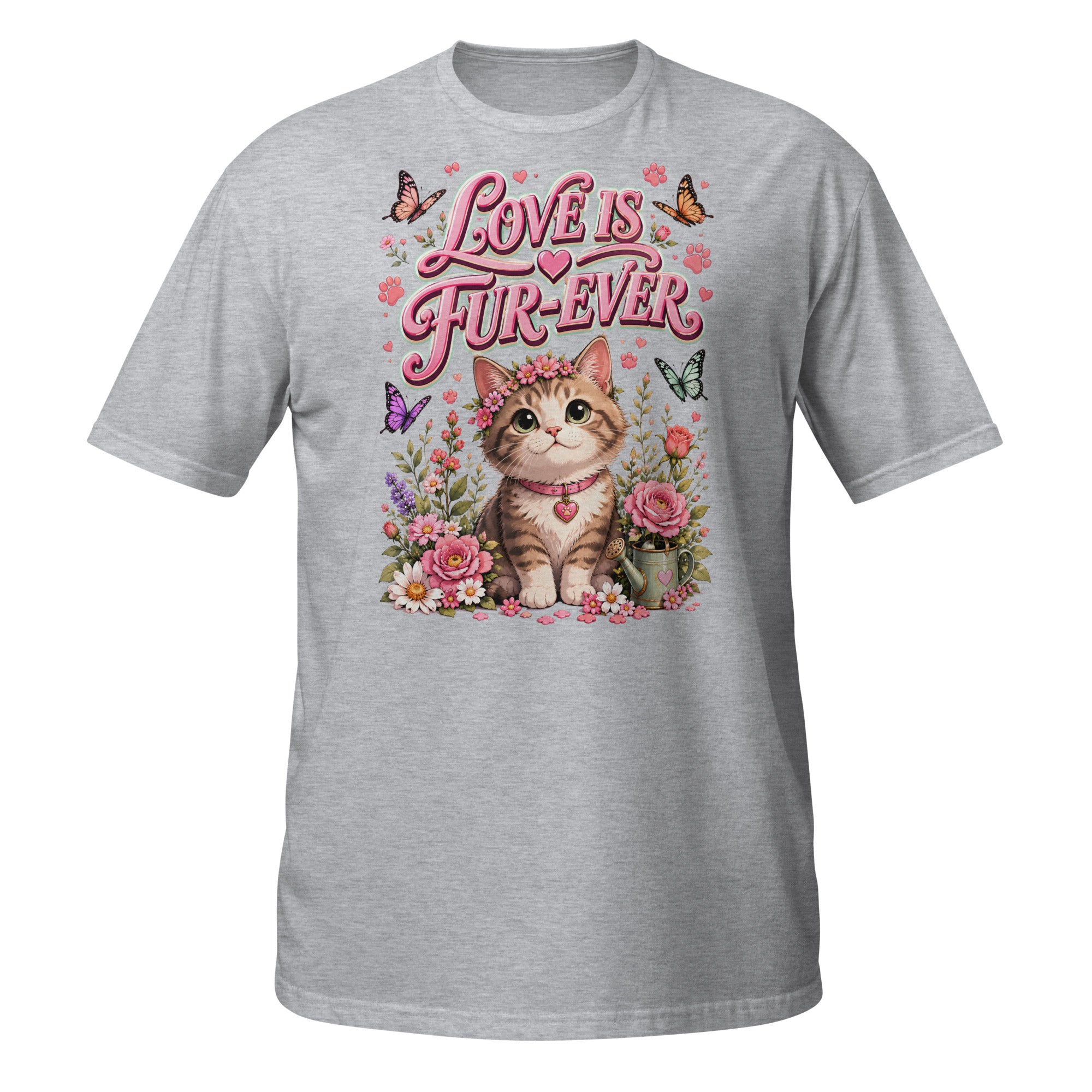 Unisex T-Shirt - Elite Love Is Fur-Ever Kitten - Premium Luxury Retro Floral Design by printfluence.net