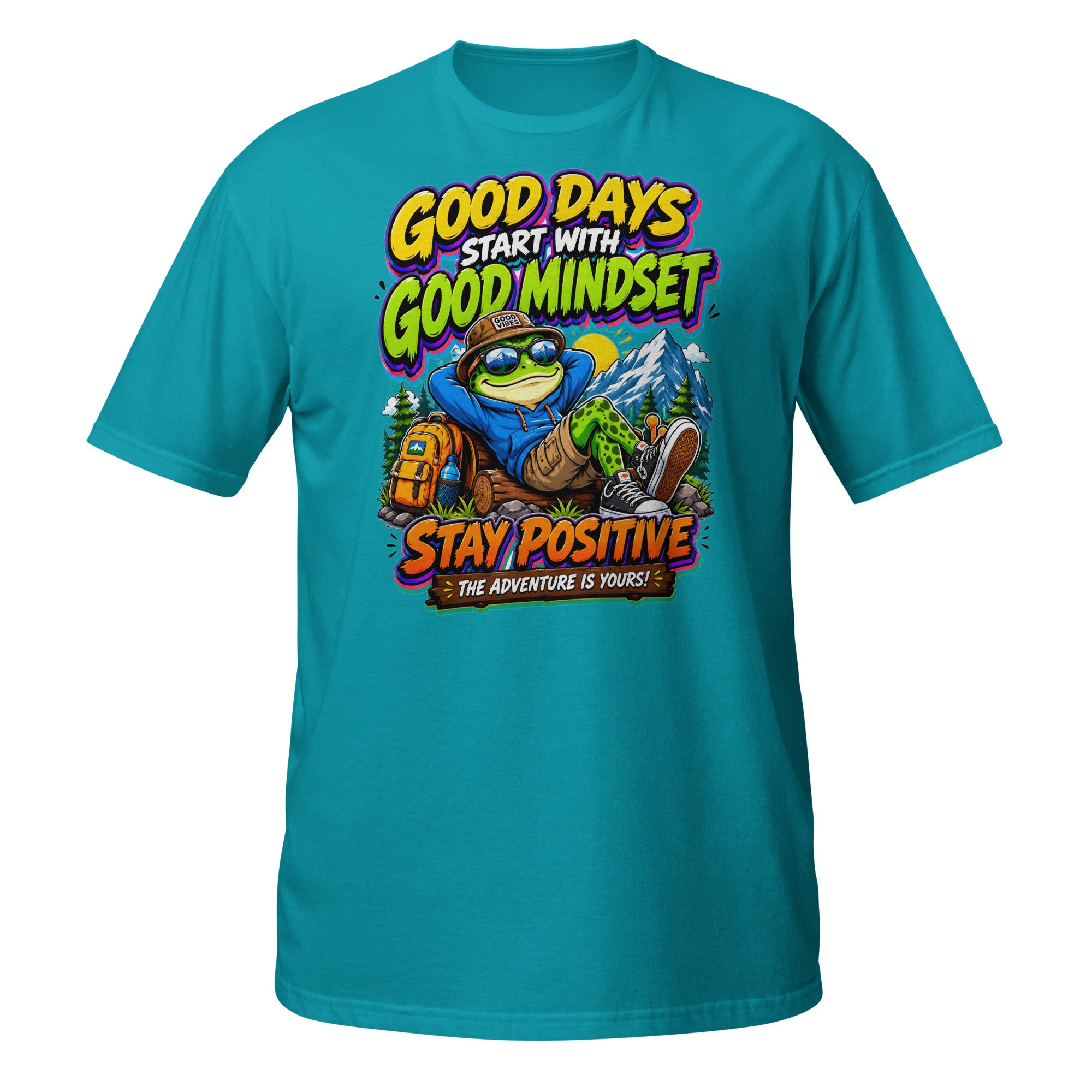 Short-Sleeve Unisex T-Shirt - Elite Adventurer Frog Good Mindset - Premium Cosmic Mountain Positive Design by printfluence.net