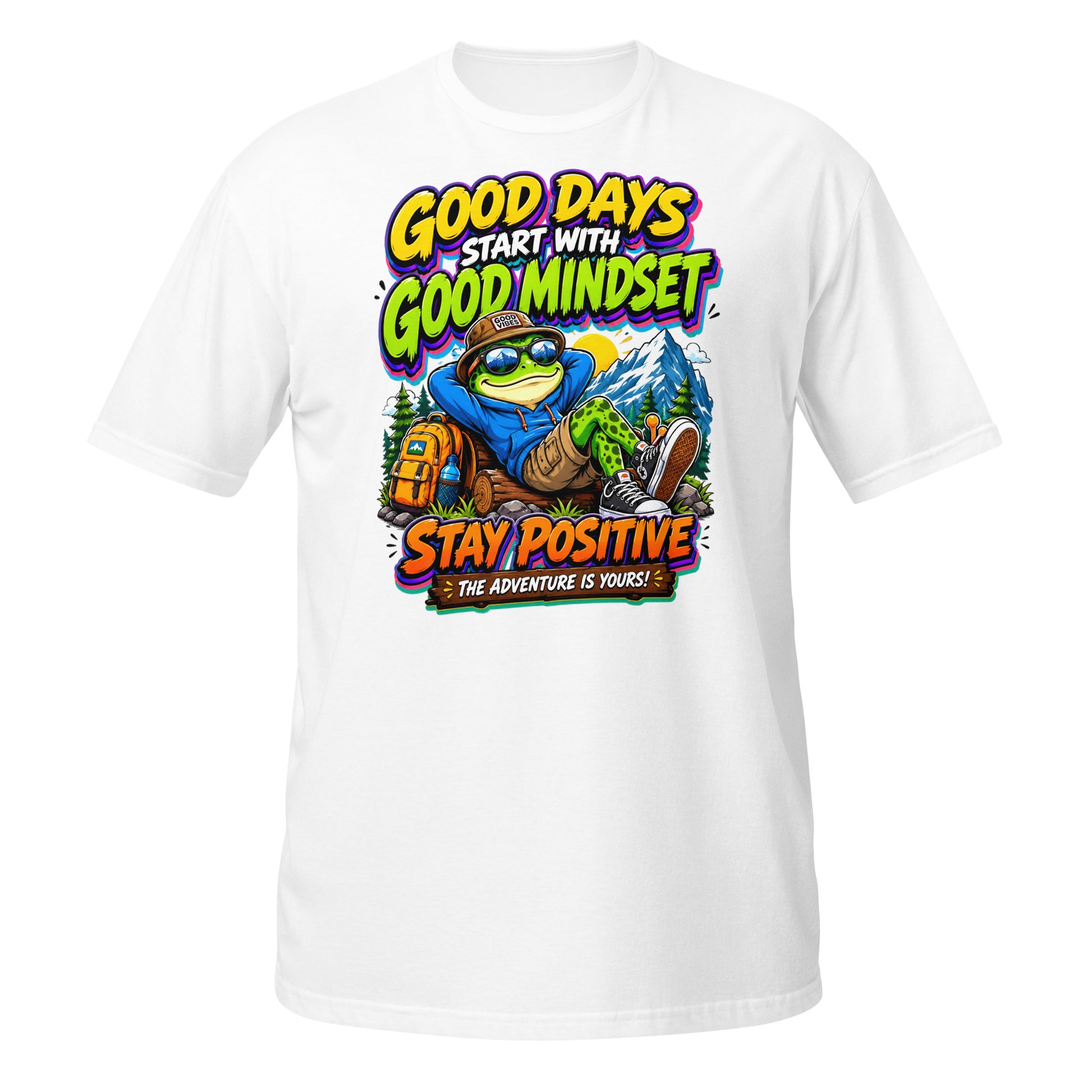Short-Sleeve Unisex T-Shirt - Elite Adventurer Frog Good Mindset - Premium Cosmic Mountain Positive Design by printfluence.net