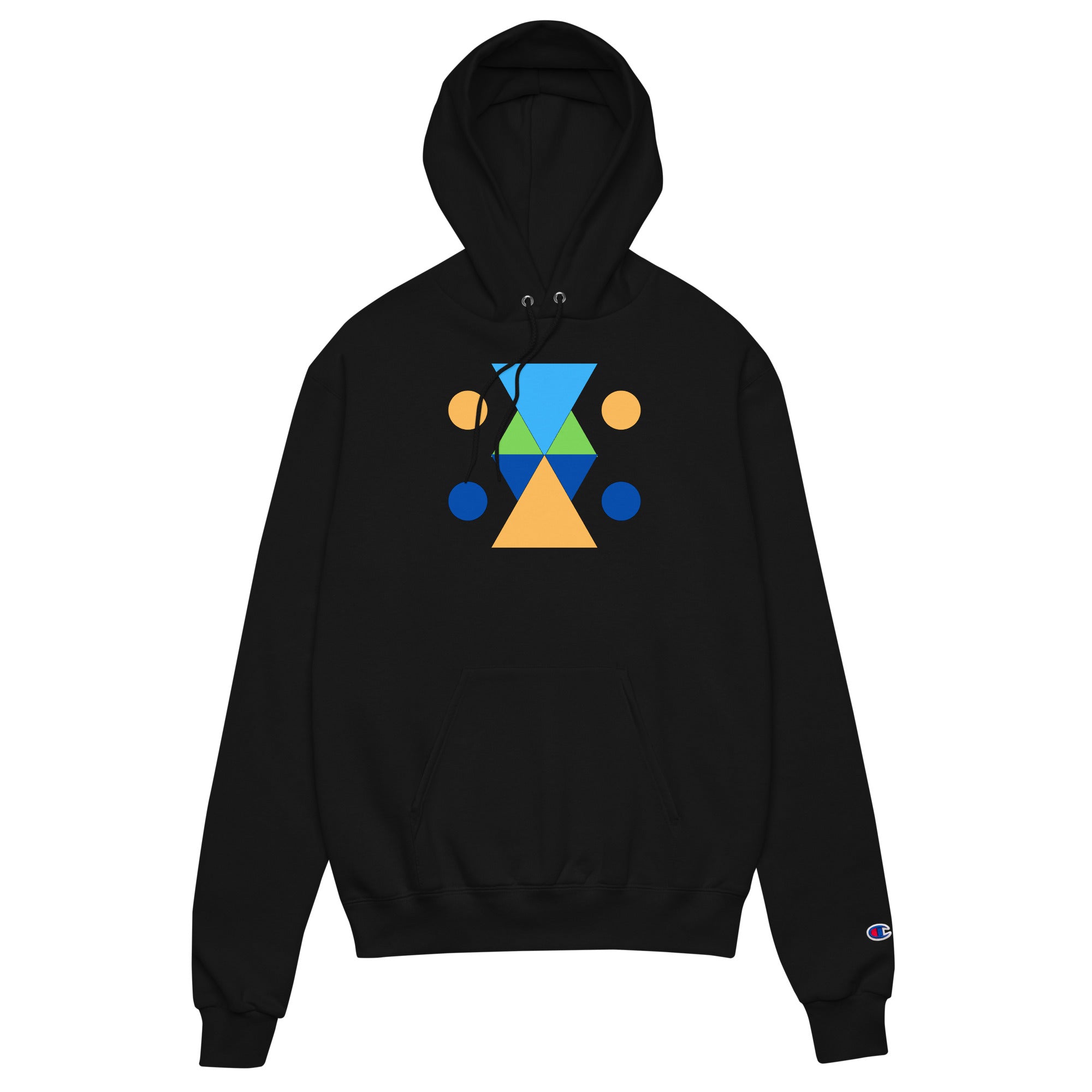 Unisex Champion hoodie - Vibrant Geometric Hourglass Abstract T-Shirt Design by printfluence.net