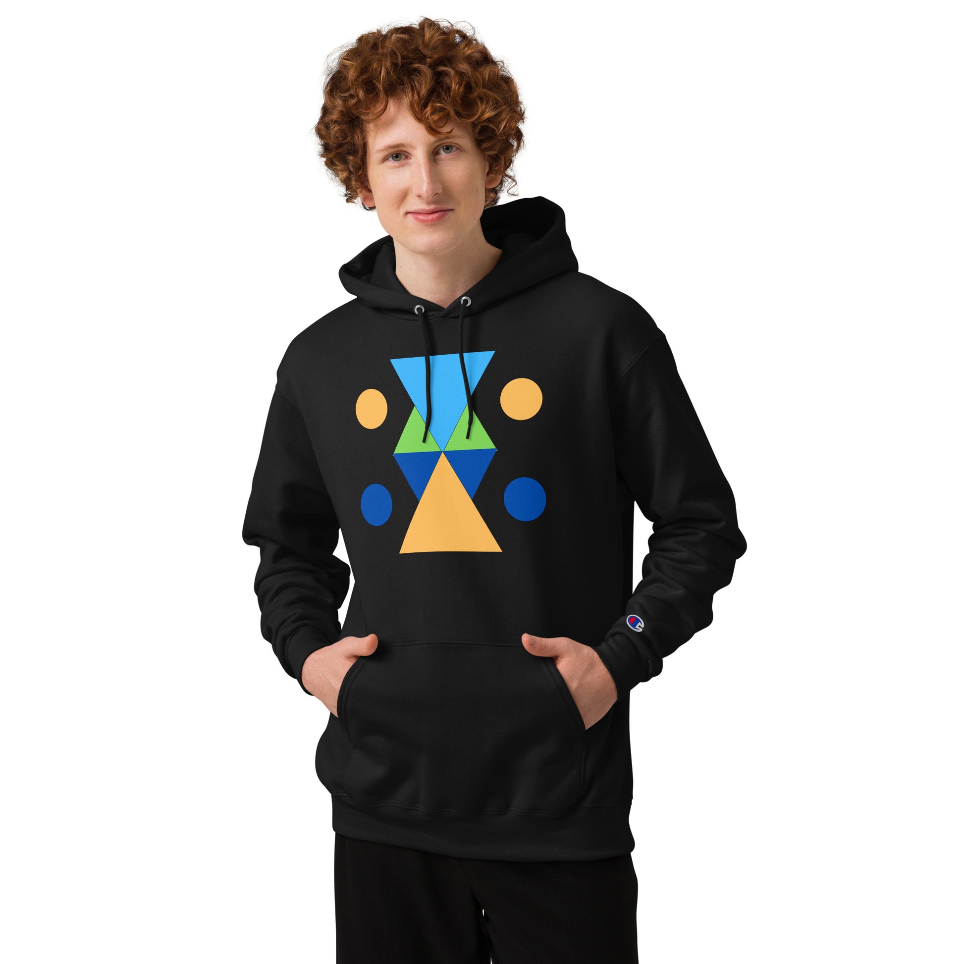 Unisex Champion hoodie - Vibrant Geometric Hourglass Abstract T-Shirt Design by printfluence.net