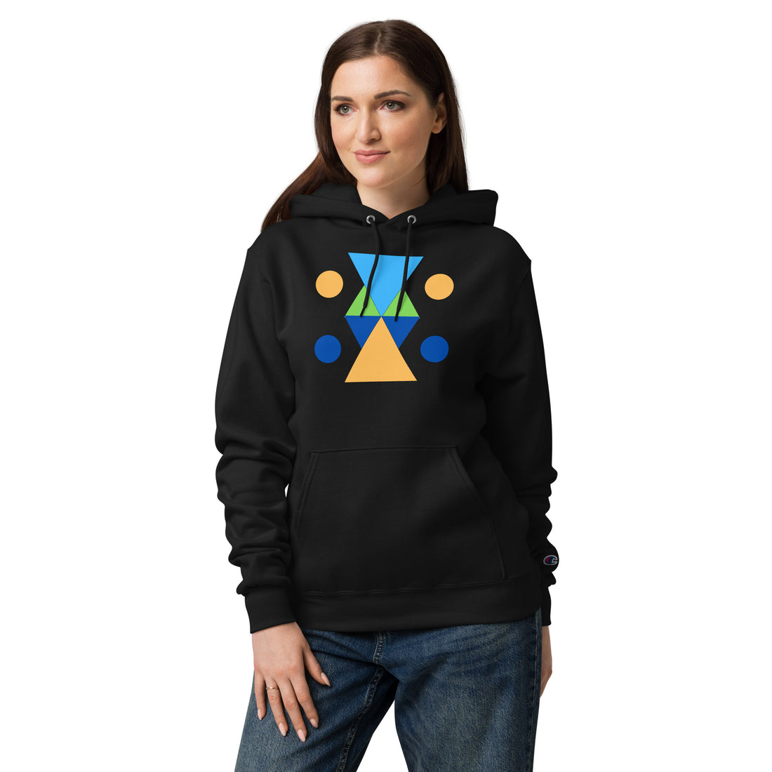 Unisex Champion hoodie - Vibrant Geometric Hourglass Abstract T-Shirt Design by printfluence.net
