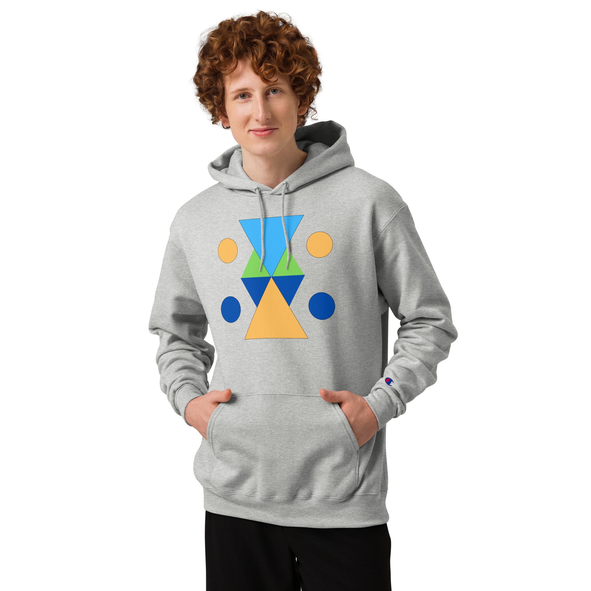 Unisex Champion hoodie - Vibrant Geometric Hourglass Abstract T-Shirt Design by printfluence.net