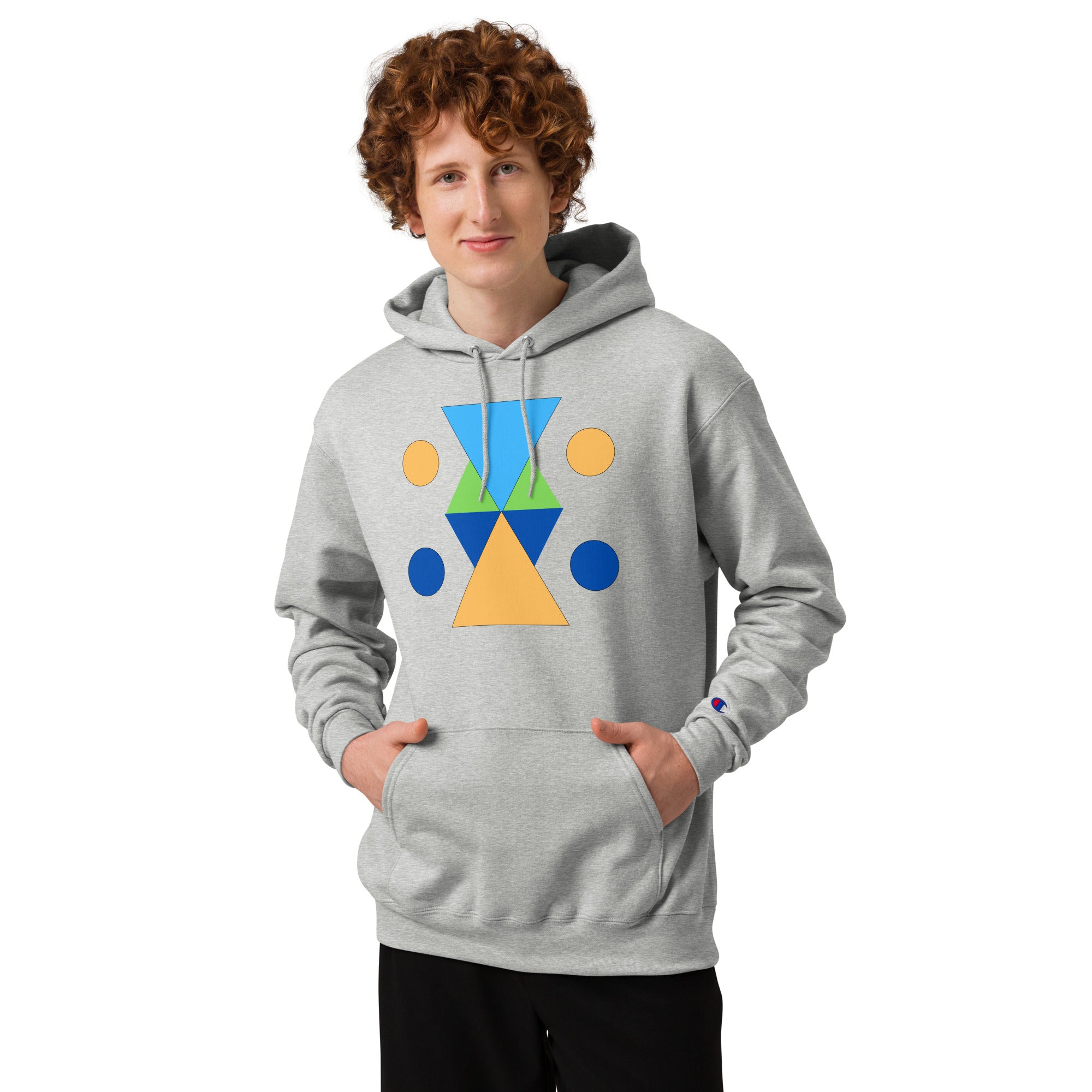 Unisex Champion hoodie - Vibrant Geometric Hourglass Abstract T-Shirt Design by printfluence.net