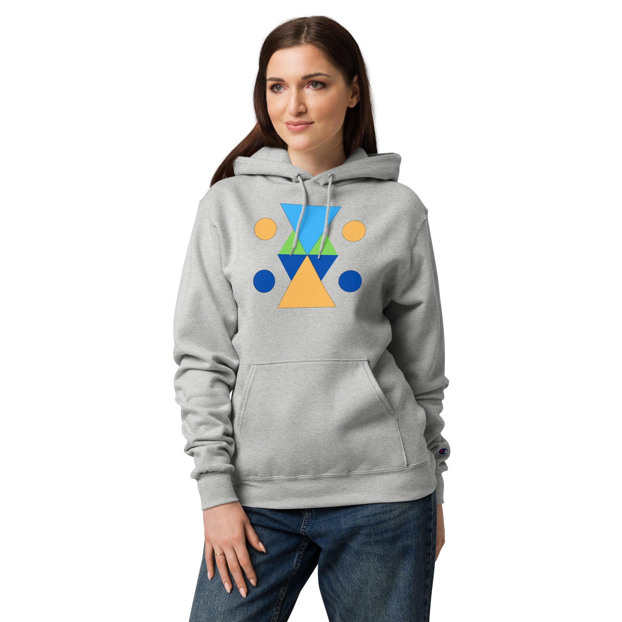 Unisex Champion hoodie - Vibrant Geometric Hourglass Abstract T-Shirt Design by printfluence.net