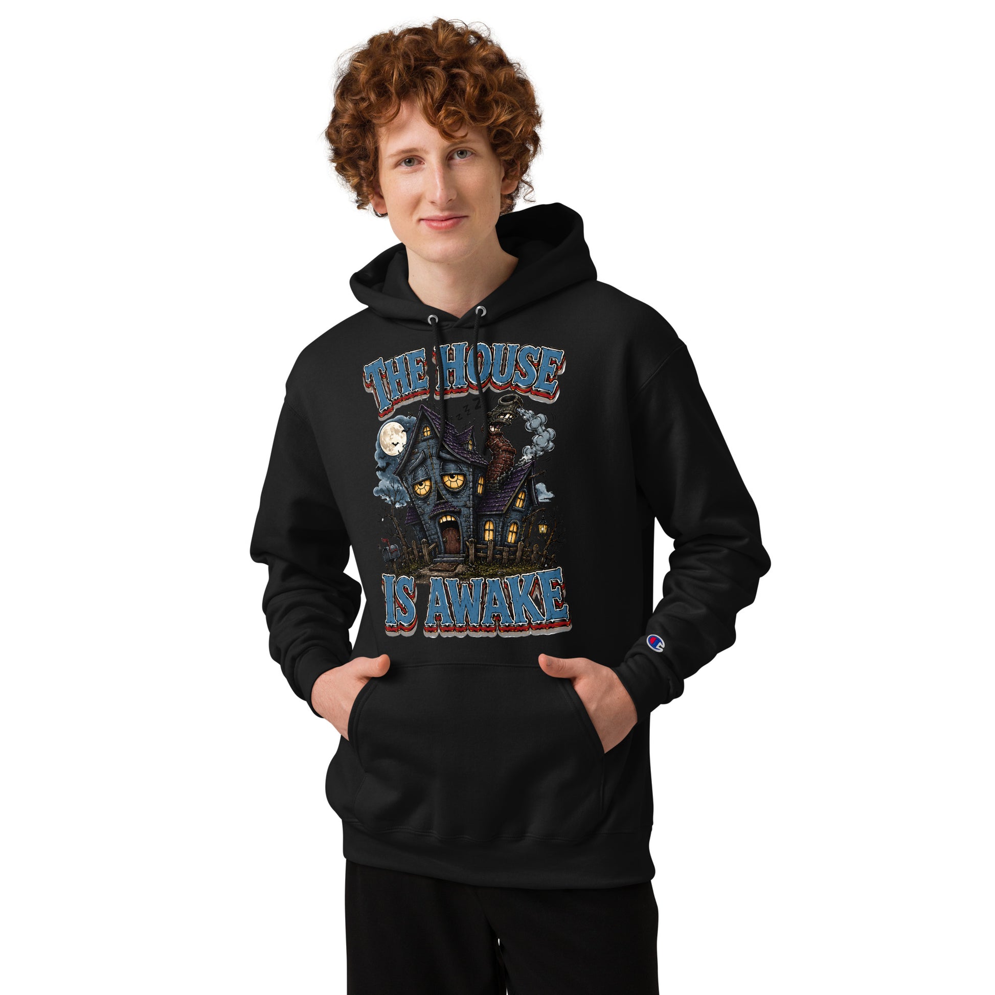 The House Is Awake Champion Hoodie - Gothic Horror & Mystery Pullover by printfluence.net