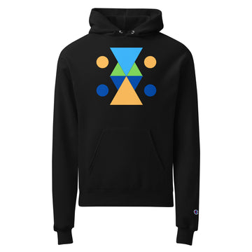 Unisex Champion hoodie - Vibrant Geometric Hourglass Abstract T-Shirt Design by printfluence.net