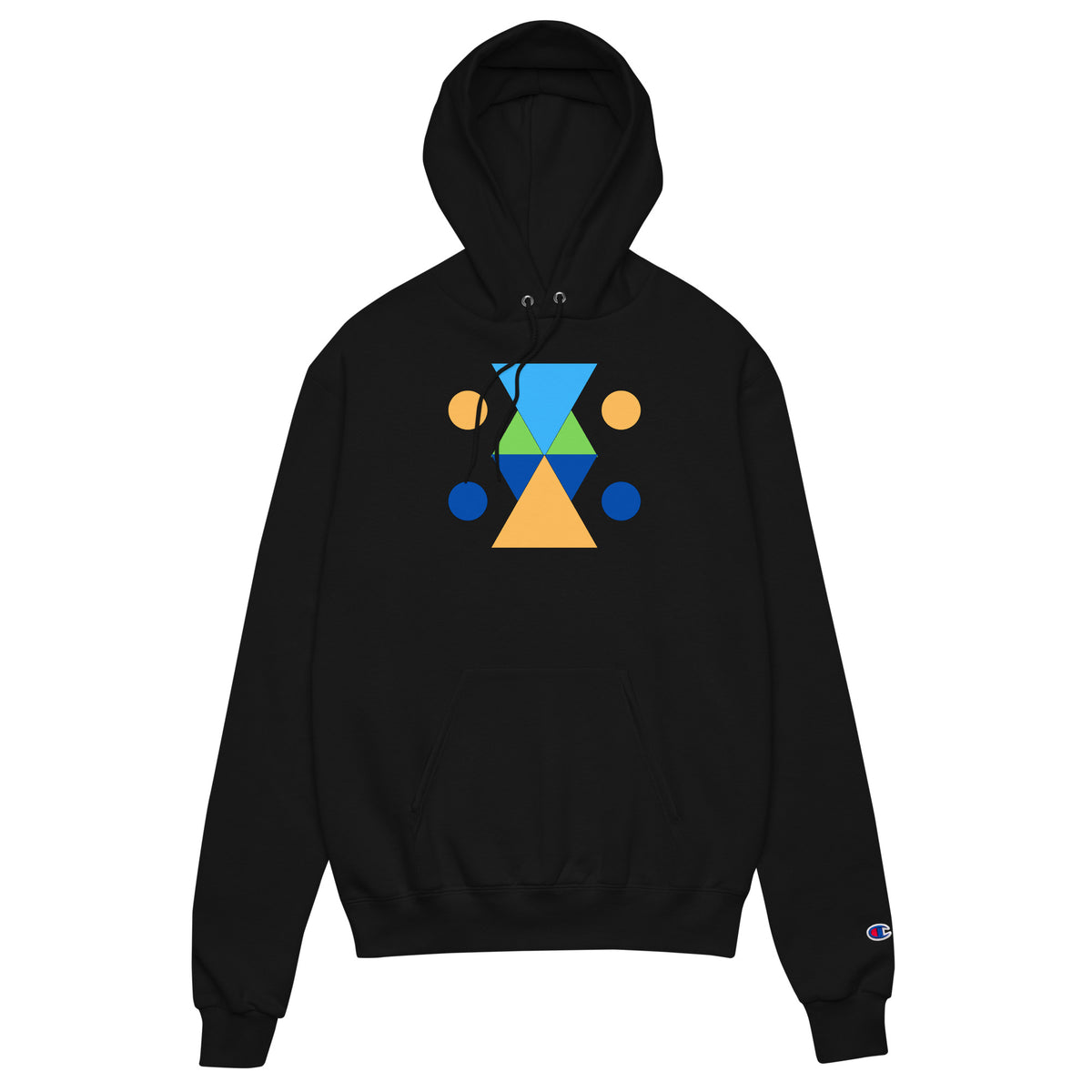 Unisex Champion hoodie - Vibrant Geometric Hourglass Abstract T-Shirt Design by printfluence.net