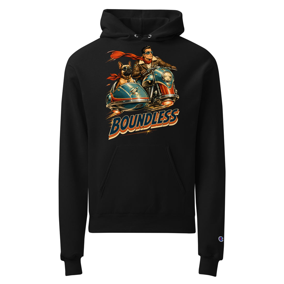 Boundless Frenchie Champion Hoodie - French Bulldog Lovers Retro Sweatshirt H-12 by printfluence.net