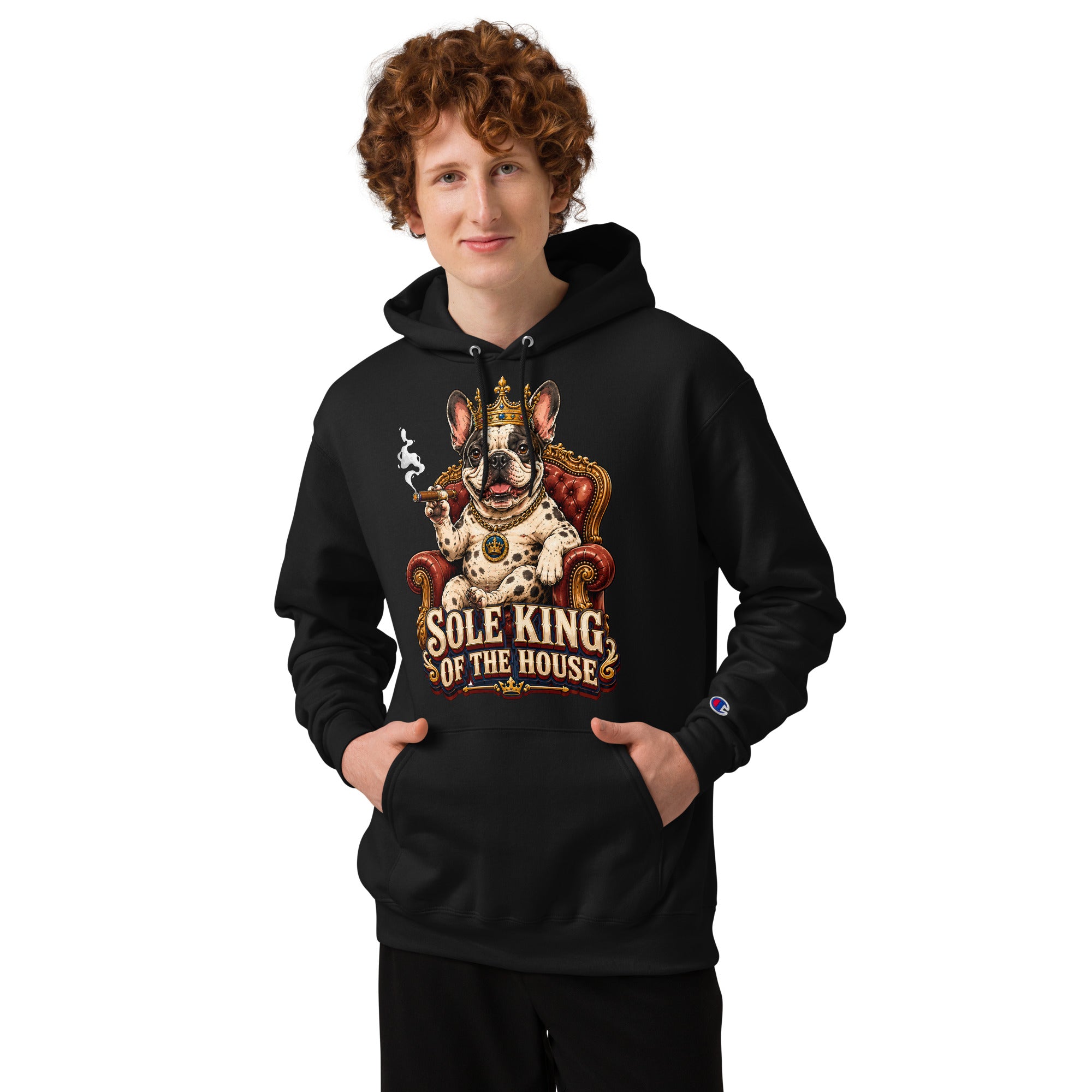 Sole King of the House Champion Hoodie - Premium Pullover for Frenchie Lovers H-12 by printfluence.net