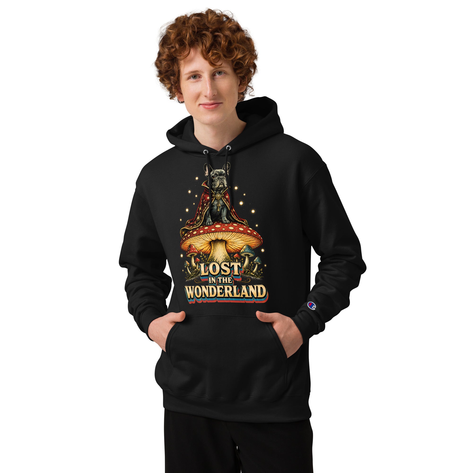 Lost in Wonderland Frenchie Mushroom Champion Hoodie - Fantasy Dog Lover Hoodie H-12 by printfluence.net