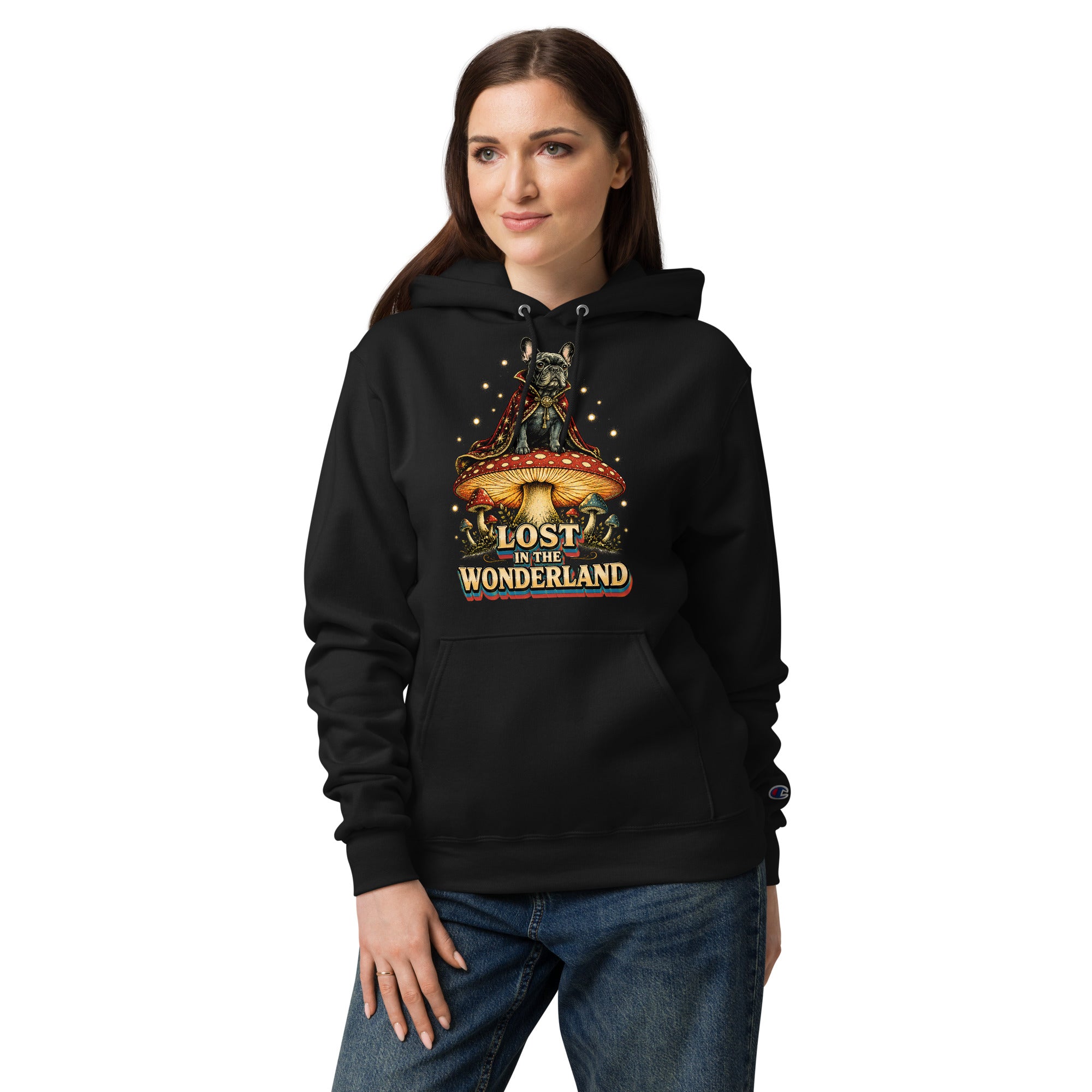 Lost in Wonderland Frenchie Mushroom Champion Hoodie - Fantasy Dog Lover Hoodie H-12 by printfluence.net