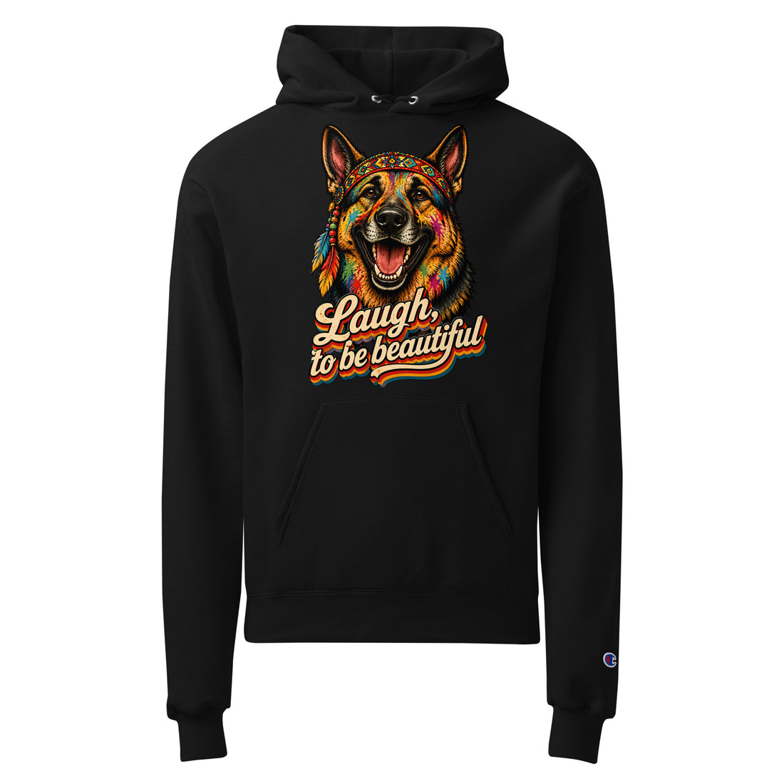 German Shepherd Lovers Unisex Champion Hoodie | Boho Artistic Graphic Sweatshirt by printfluence.net