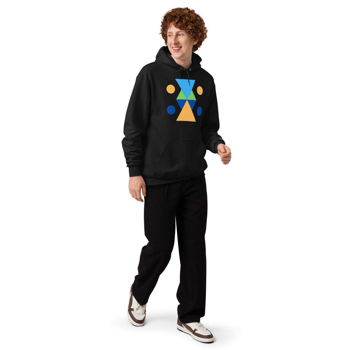Unisex Champion hoodie - Vibrant Geometric Hourglass Abstract T-Shirt Design by printfluence.net