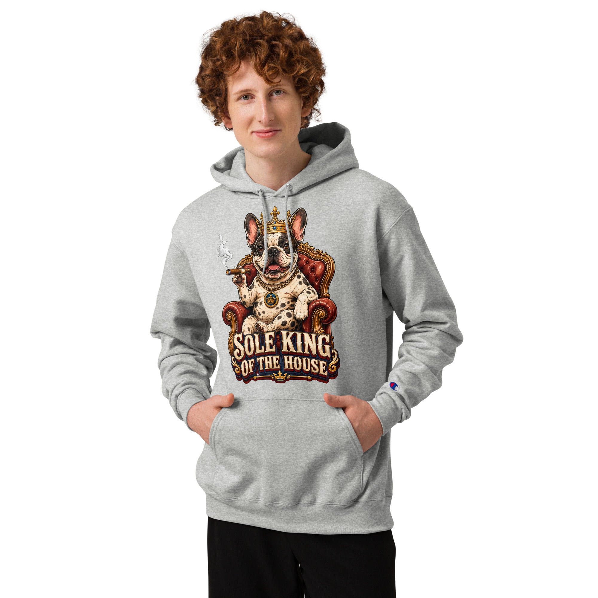 Sole King of the House Champion Hoodie - Premium Pullover for Frenchie Lovers H-12 by printfluence.net