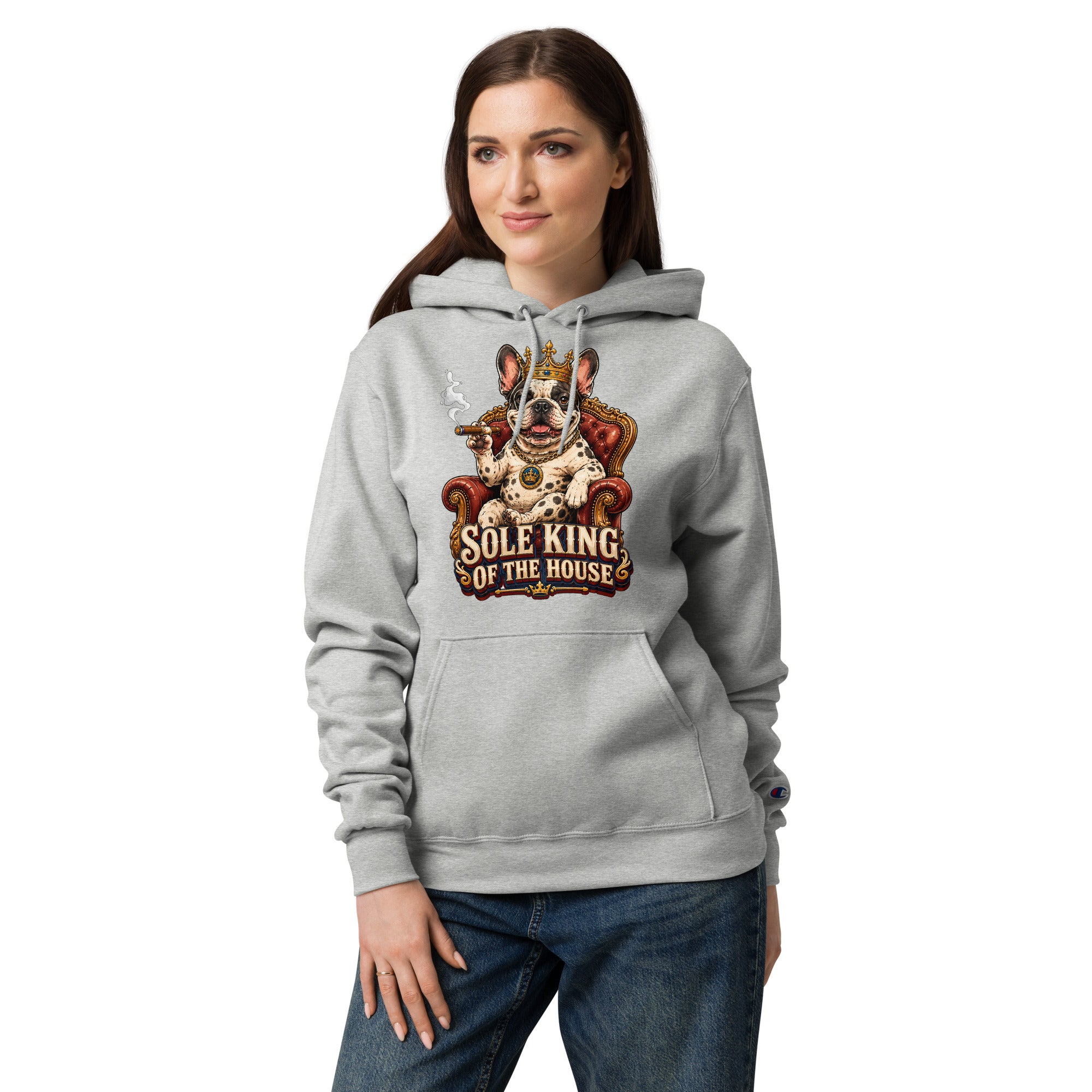 Sole King of the House Champion Hoodie - Premium Pullover for Frenchie Lovers H-12 by printfluence.net