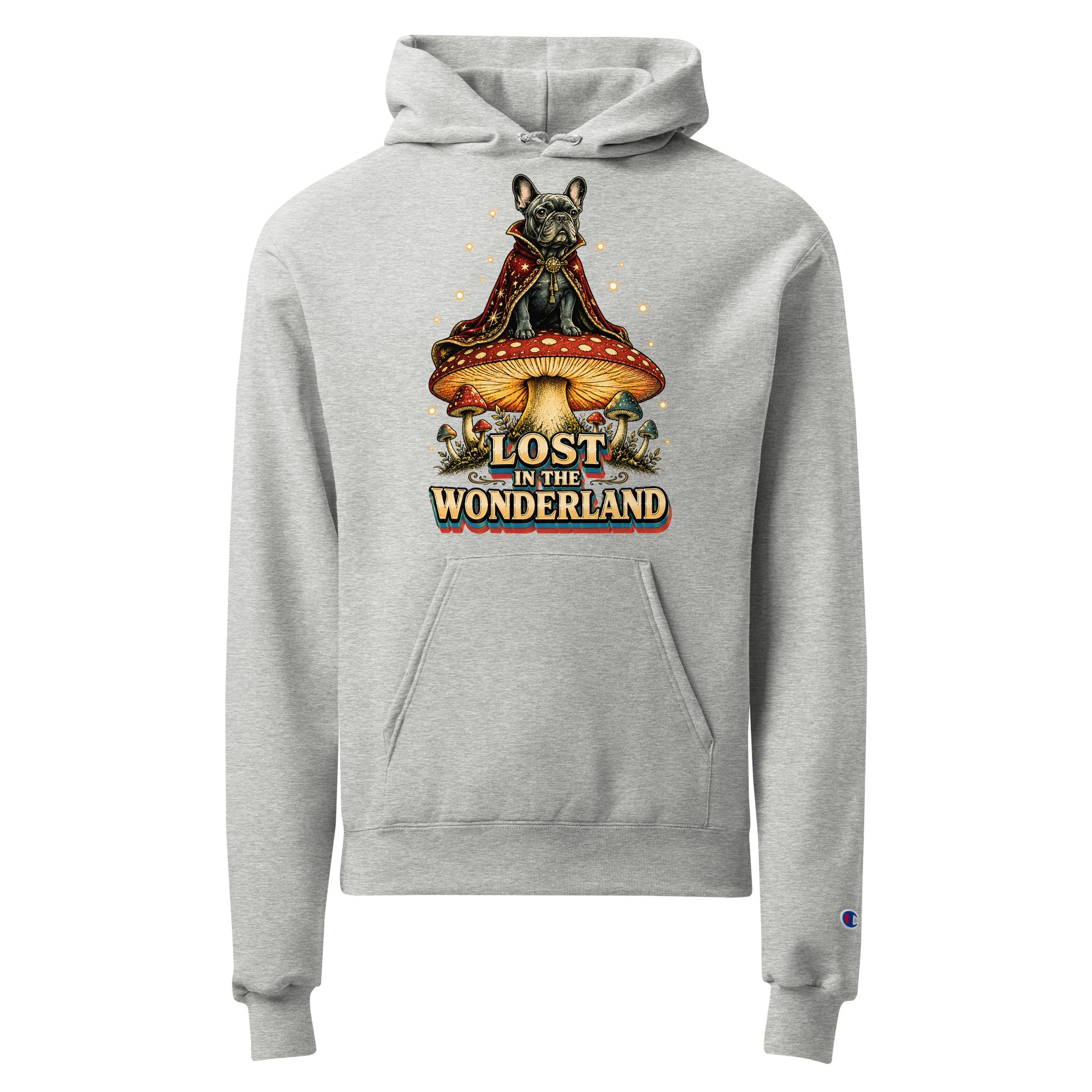 Lost in Wonderland Frenchie Mushroom Champion Hoodie - Fantasy Dog Lover Hoodie H-12 by printfluence.net