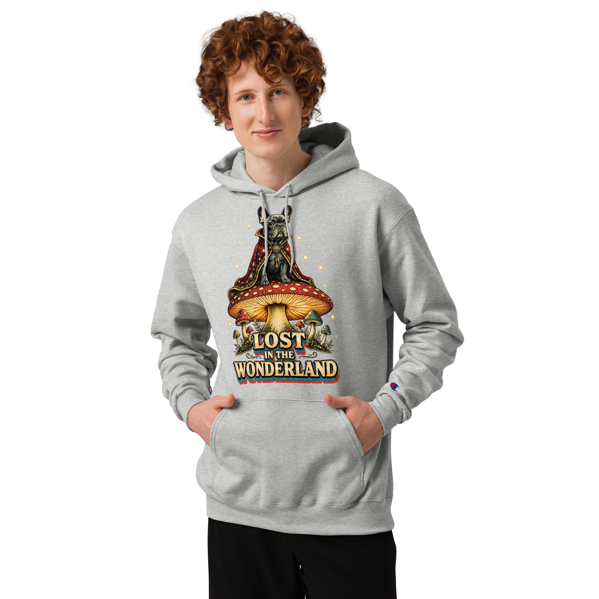 Lost in Wonderland Frenchie Mushroom Champion Hoodie - Fantasy Dog Lover Hoodie H-12 by printfluence.net