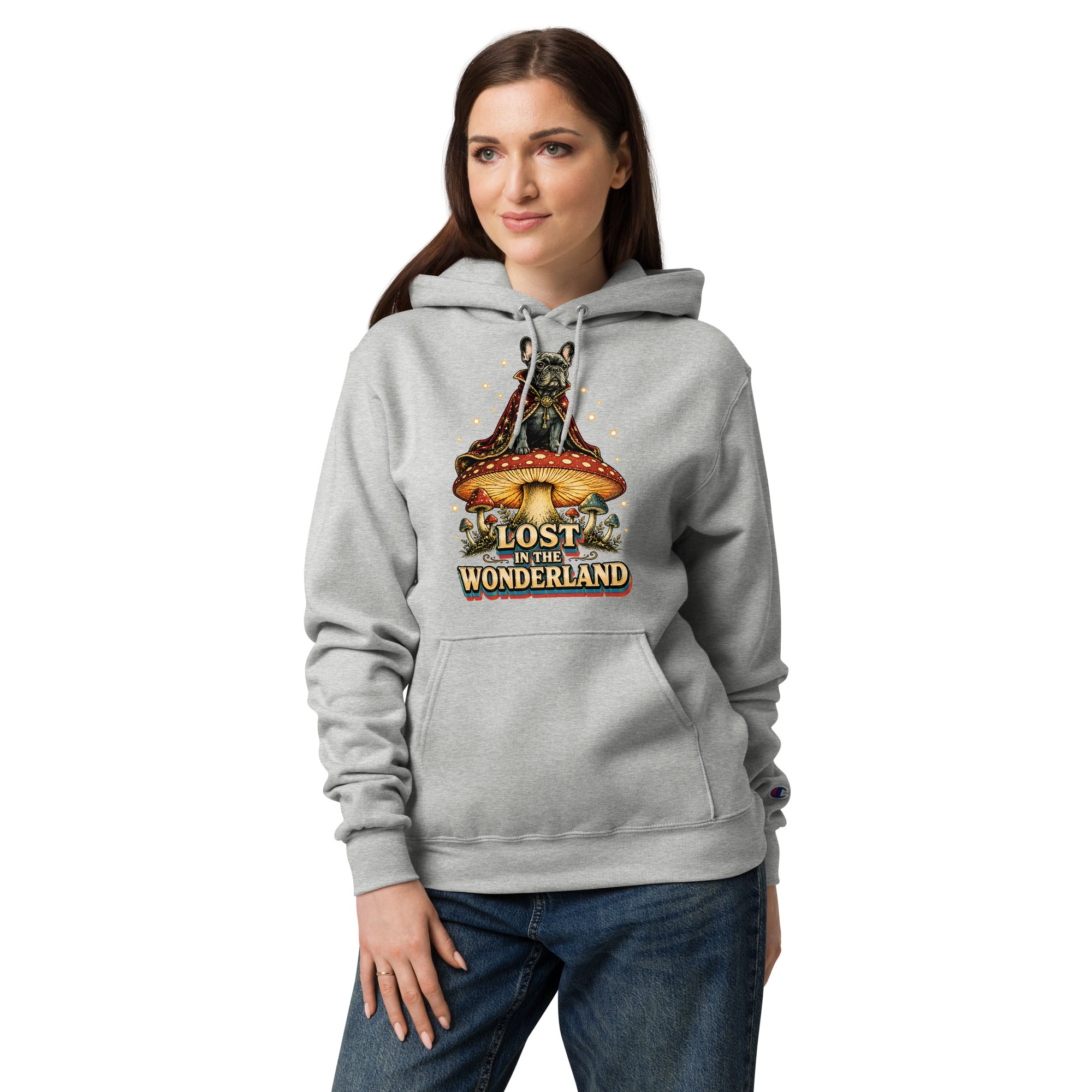 Lost in Wonderland Frenchie Mushroom Champion Hoodie - Fantasy Dog Lover Hoodie H-12 by printfluence.net