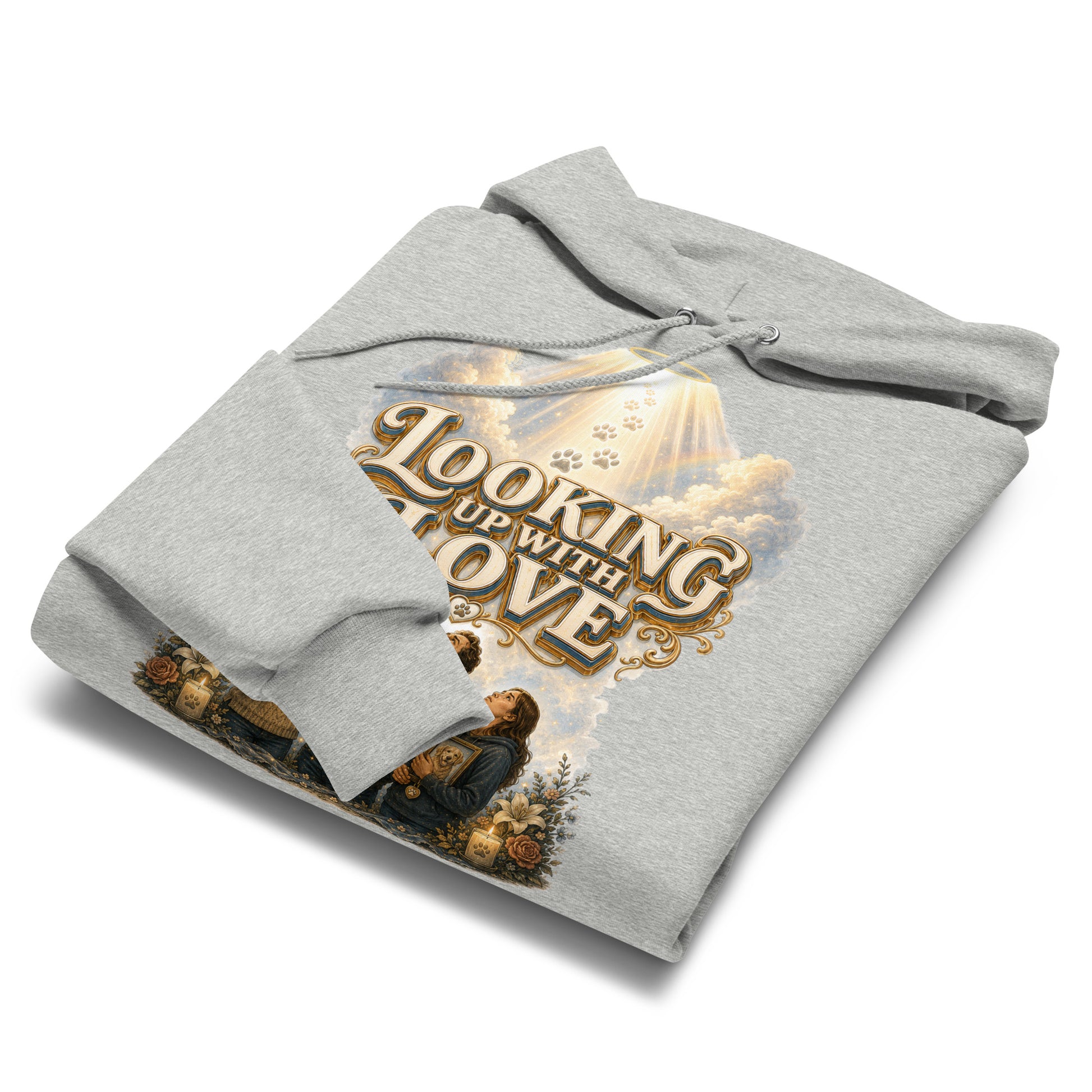 Golden Retriever Lovers Unisex Champion Hoodie — "Looking Up with Love" Pet Loss Remembrance and Heavenly Tribute Design by printfluence.net