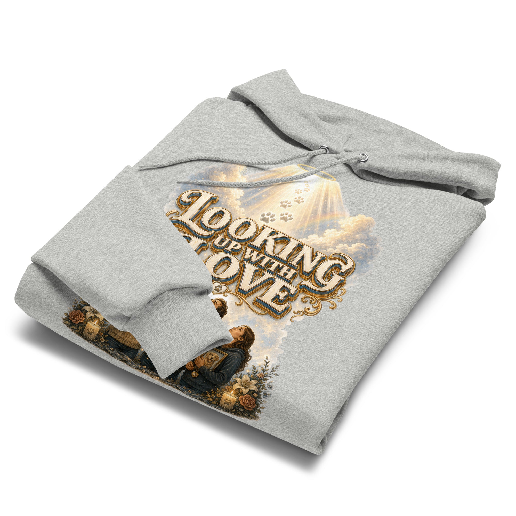 Golden Retriever Lovers Unisex Champion Hoodie — "Looking Up with Love" Pet Loss Remembrance and Heavenly Tribute Design by printfluence.net
