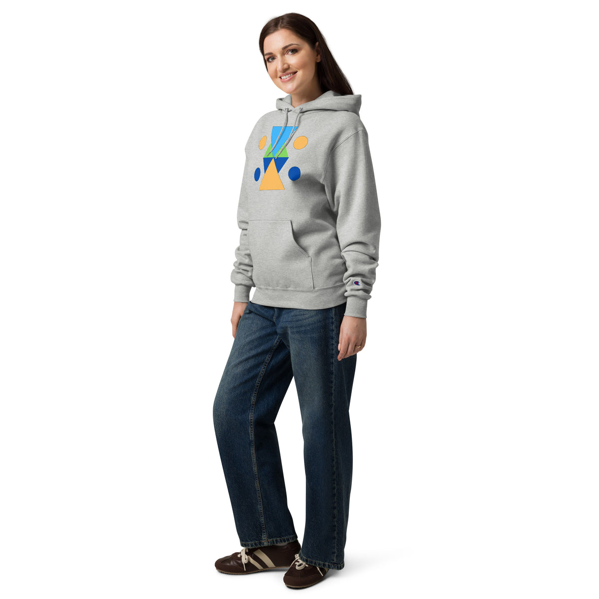 Unisex Champion hoodie - Vibrant Geometric Hourglass Abstract T-Shirt Design by printfluence.net